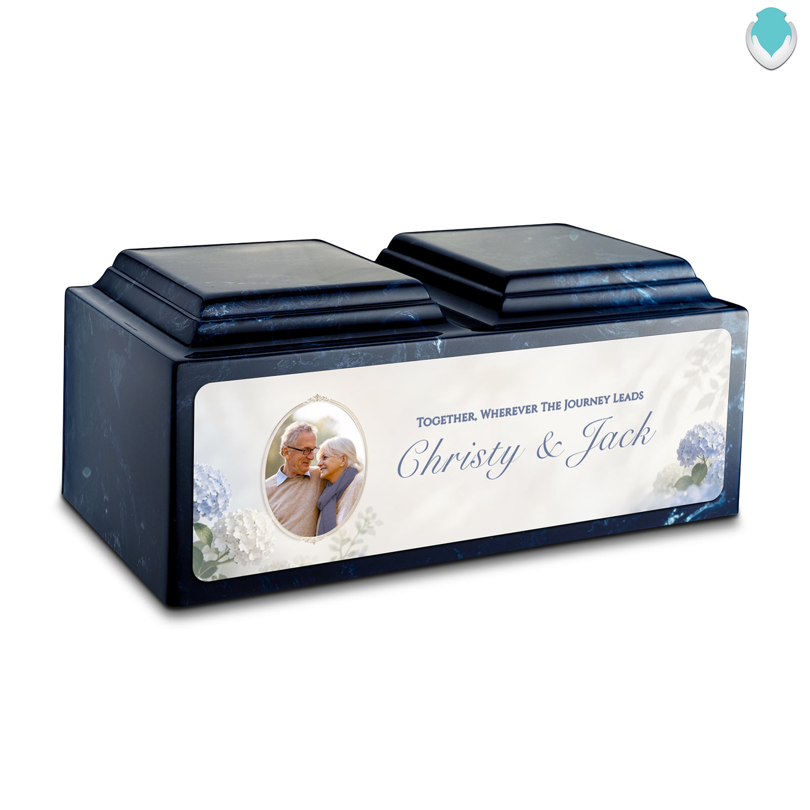 Adult Companion Custom Flower Couple Portrait Navy Cultured Marble Urns by MacKenzie