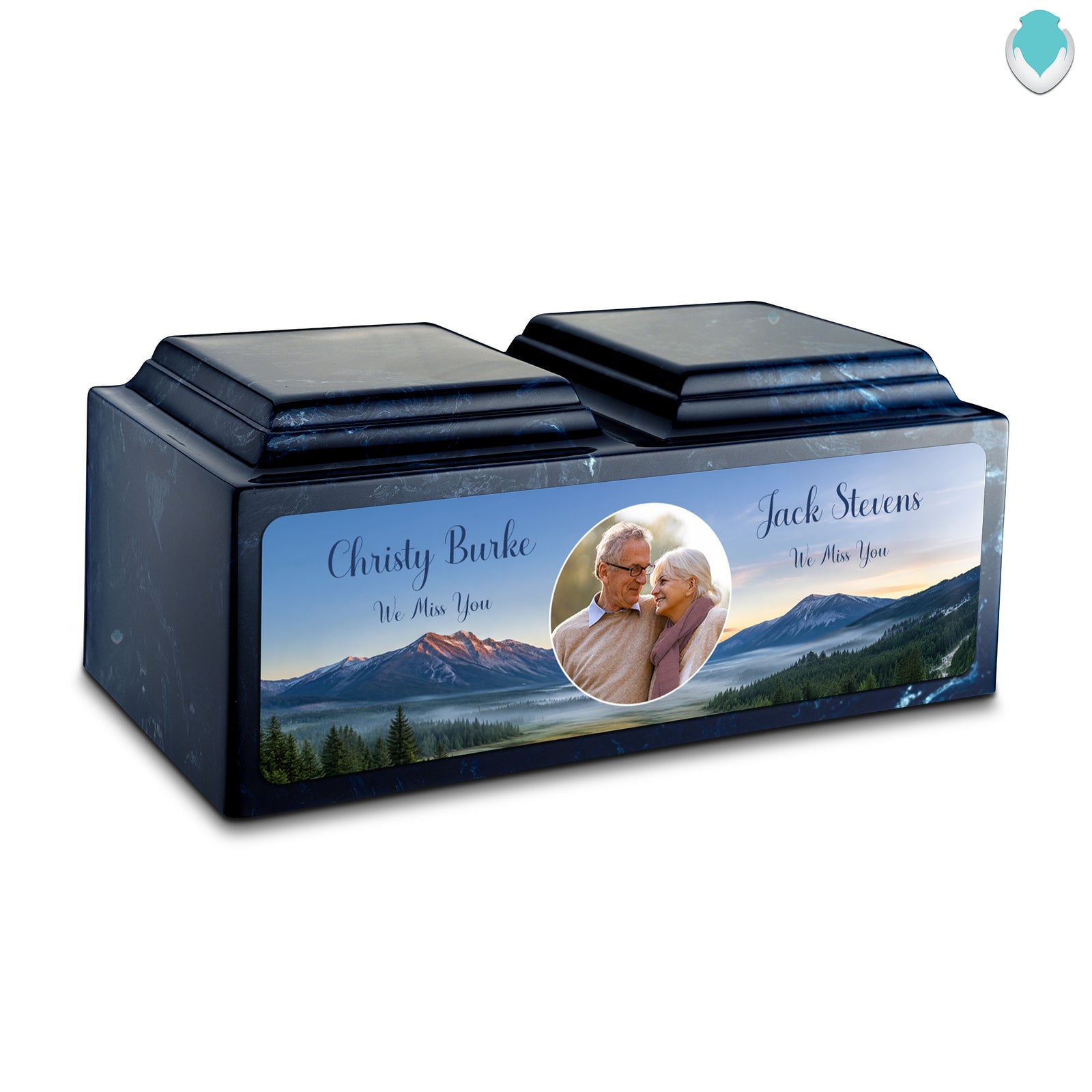 Adult Companion Custom Mountains Couple Portrait Memorial Navy Cultured Marble Urns by MacKenzie