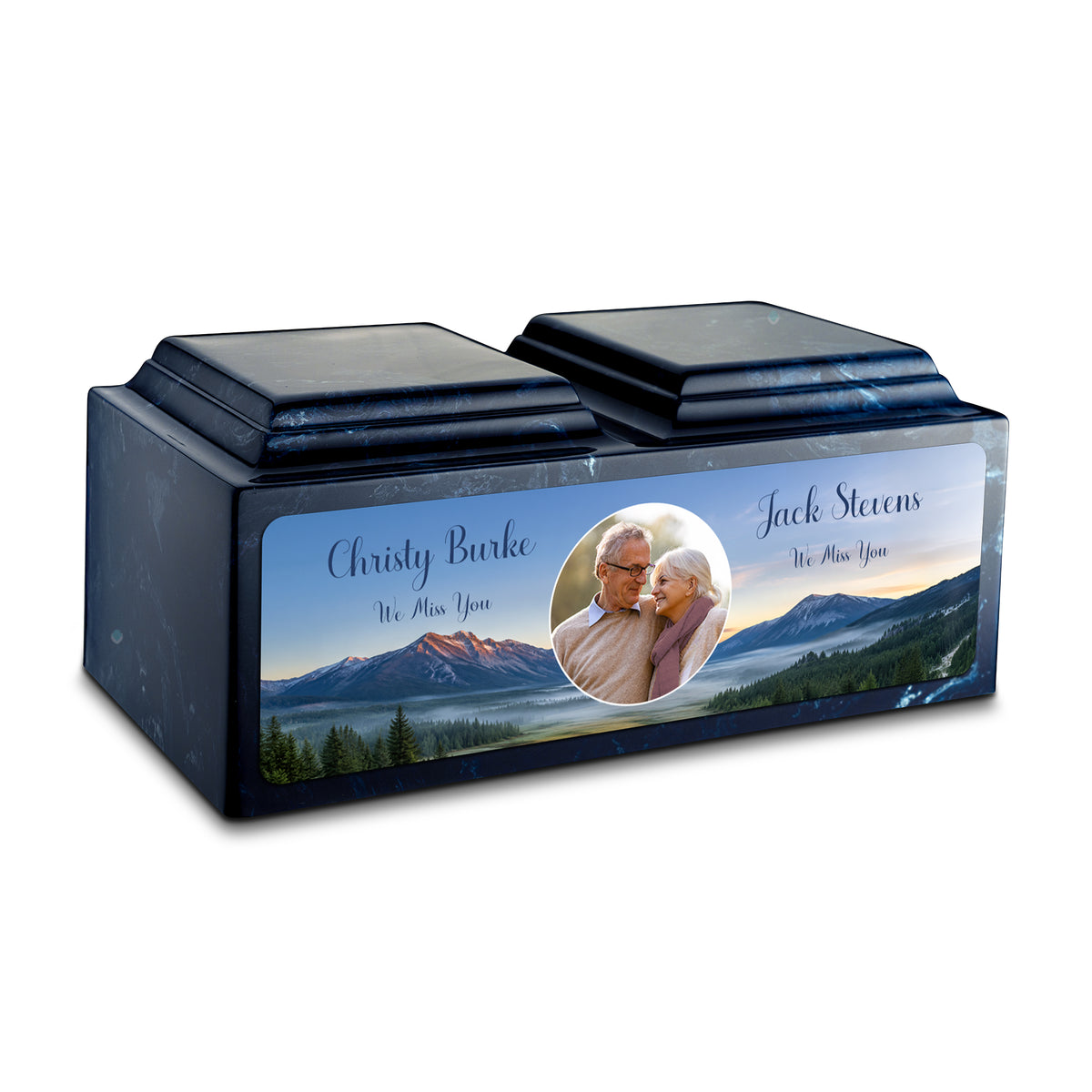 Adult Companion Custom Mountains Couple Portrait Memorial Navy Cultured Marble Urns by MacKenzie