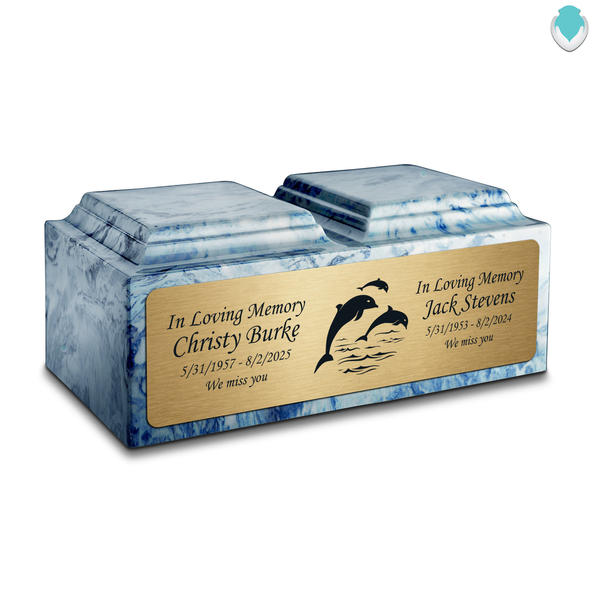 Adult Companion Custom Printed Sky Blue Dolphin Cultured Marble Urns by MacKenzie