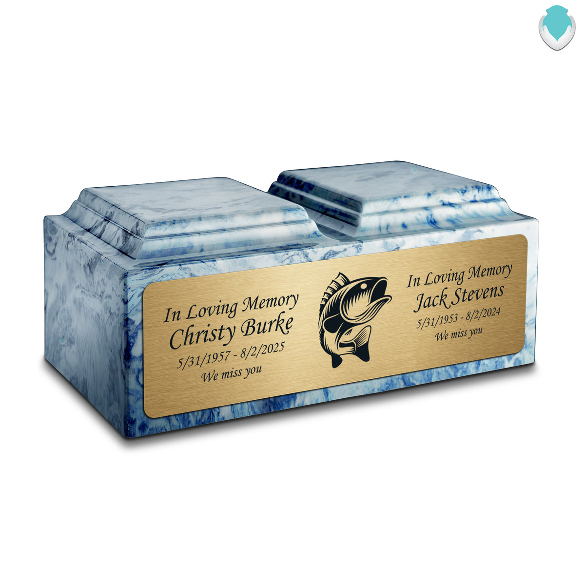 Adult Companion Custom Printed Sky Blue Fishing Cultured Marble Urns by MacKenzie