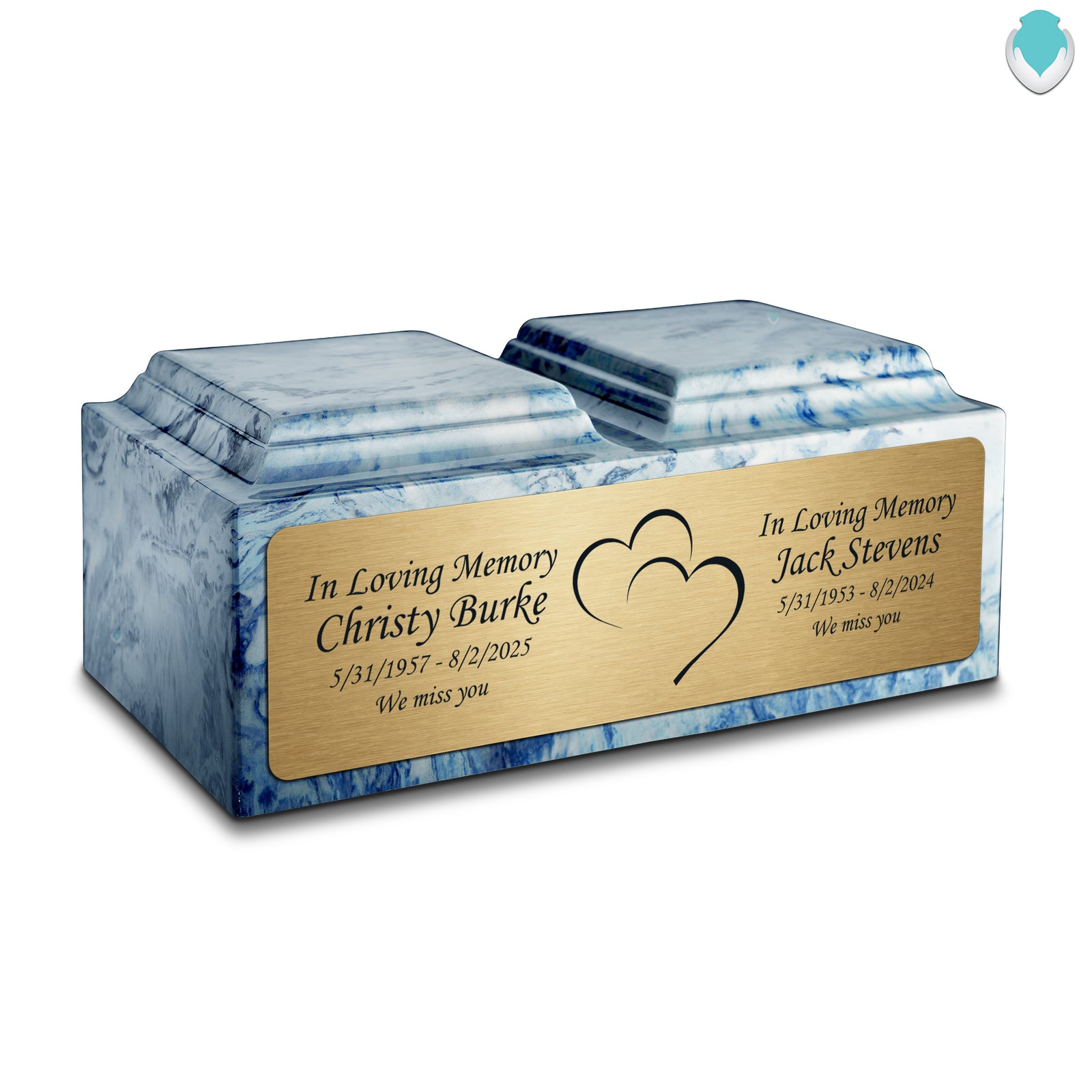 Adult Companion Custom Printed Sky Blue Heart Cultured Marble Urns by MacKenzie