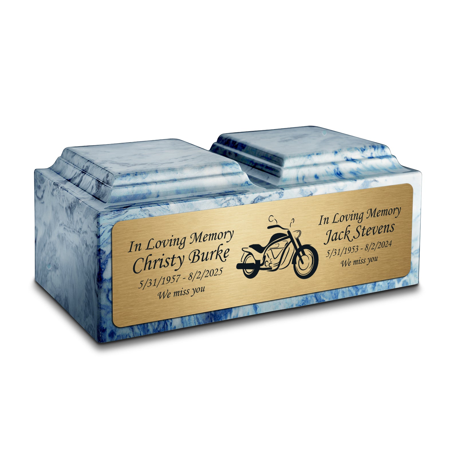 Adult Companion Custom Printed Sky Blue Motorcycle Cultured Marble Urns by MacKenzie
