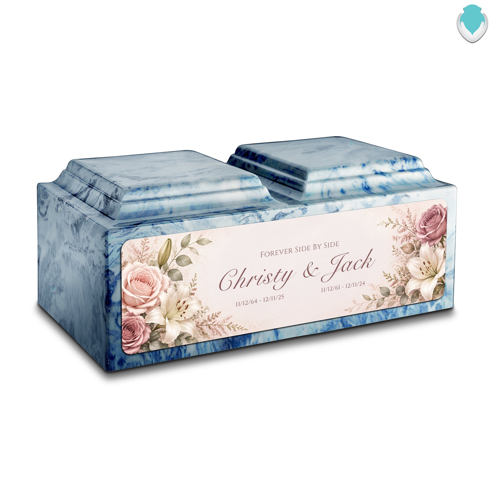 Adult Companion Custom Flower Printed Sky Blue Cultured Marble Urns by MacKenzie