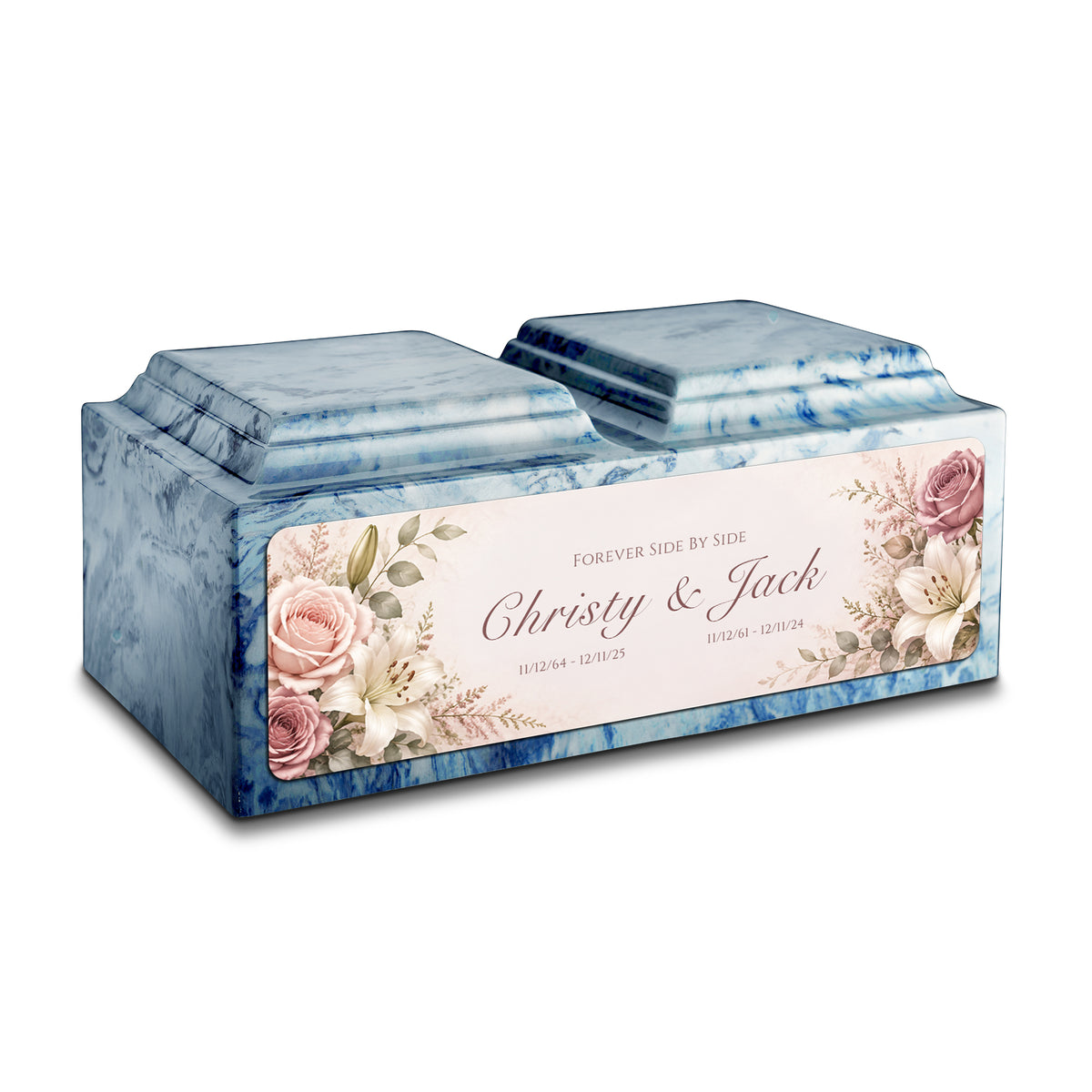 Adult Companion Custom Flower Printed Sky Blue Cultured Marble Urns by MacKenzie