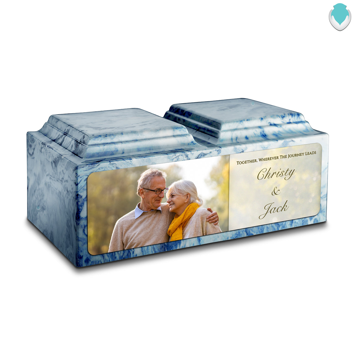 Adult Companion Custom Couple Portrait Sky Blue Cultured Marble Urns by MacKenzie
