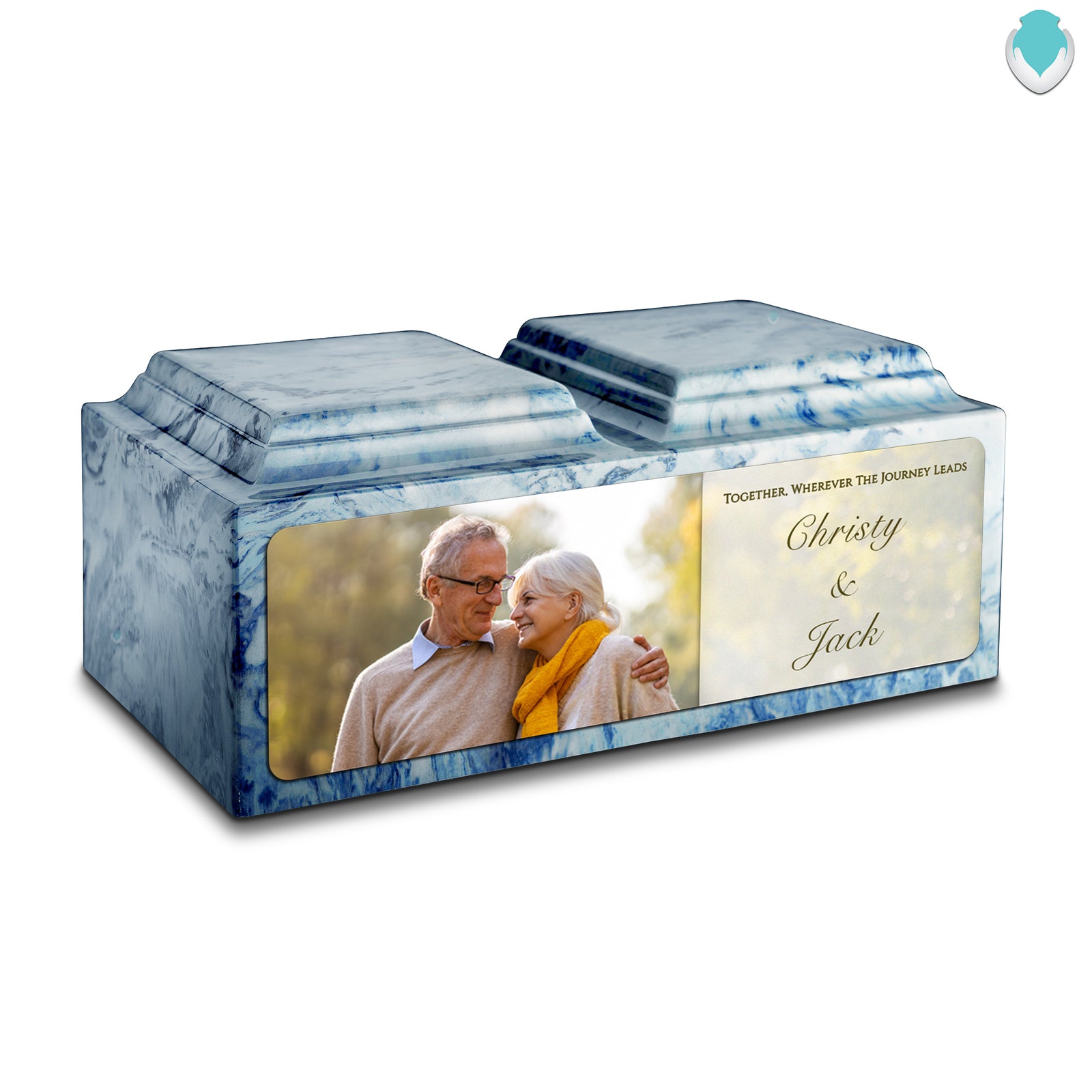 Adult Companion Custom Couple Portrait Sky Blue Cultured Marble Urns by MacKenzie