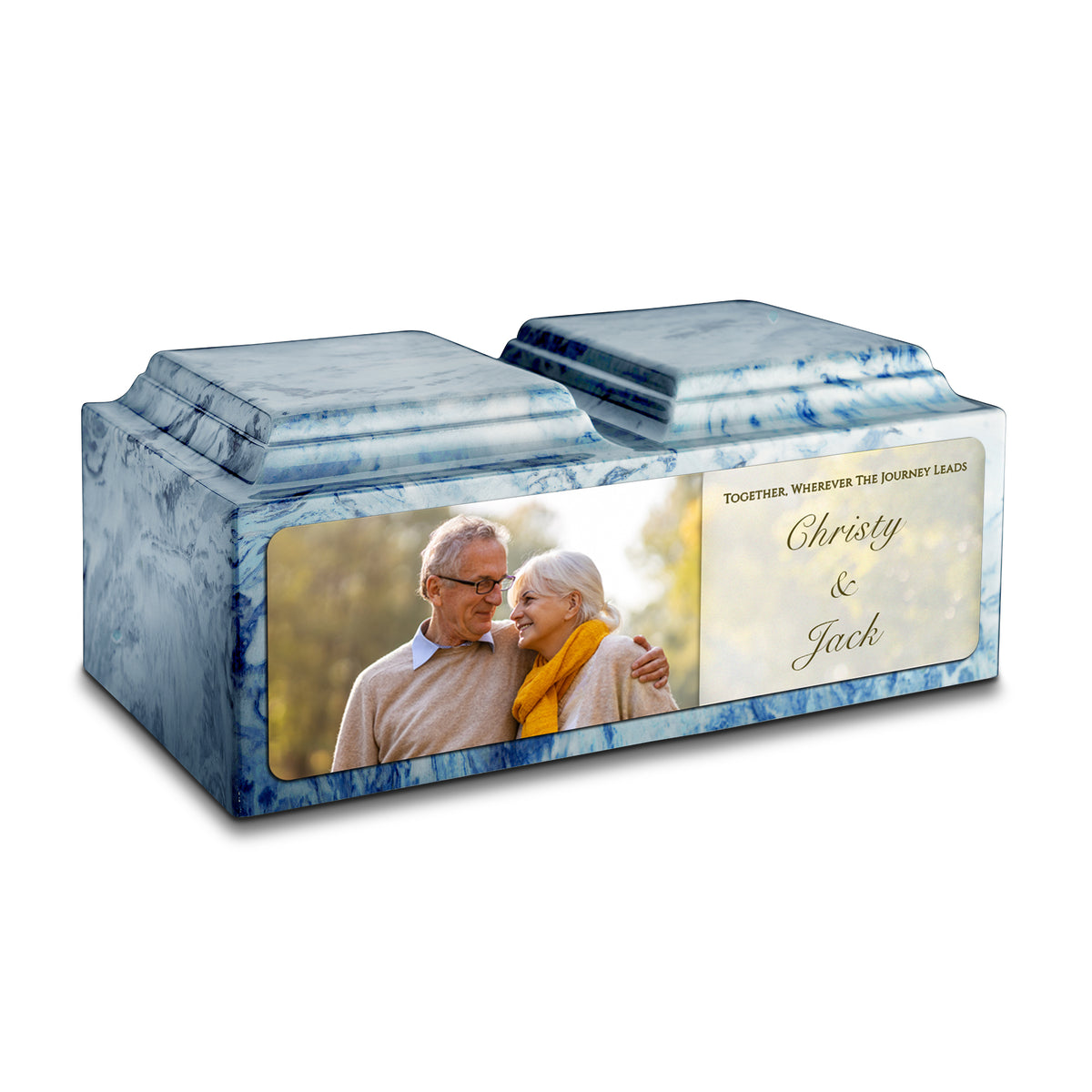 Adult Companion Custom Couple Portrait Sky Blue Cultured Marble Urns by MacKenzie