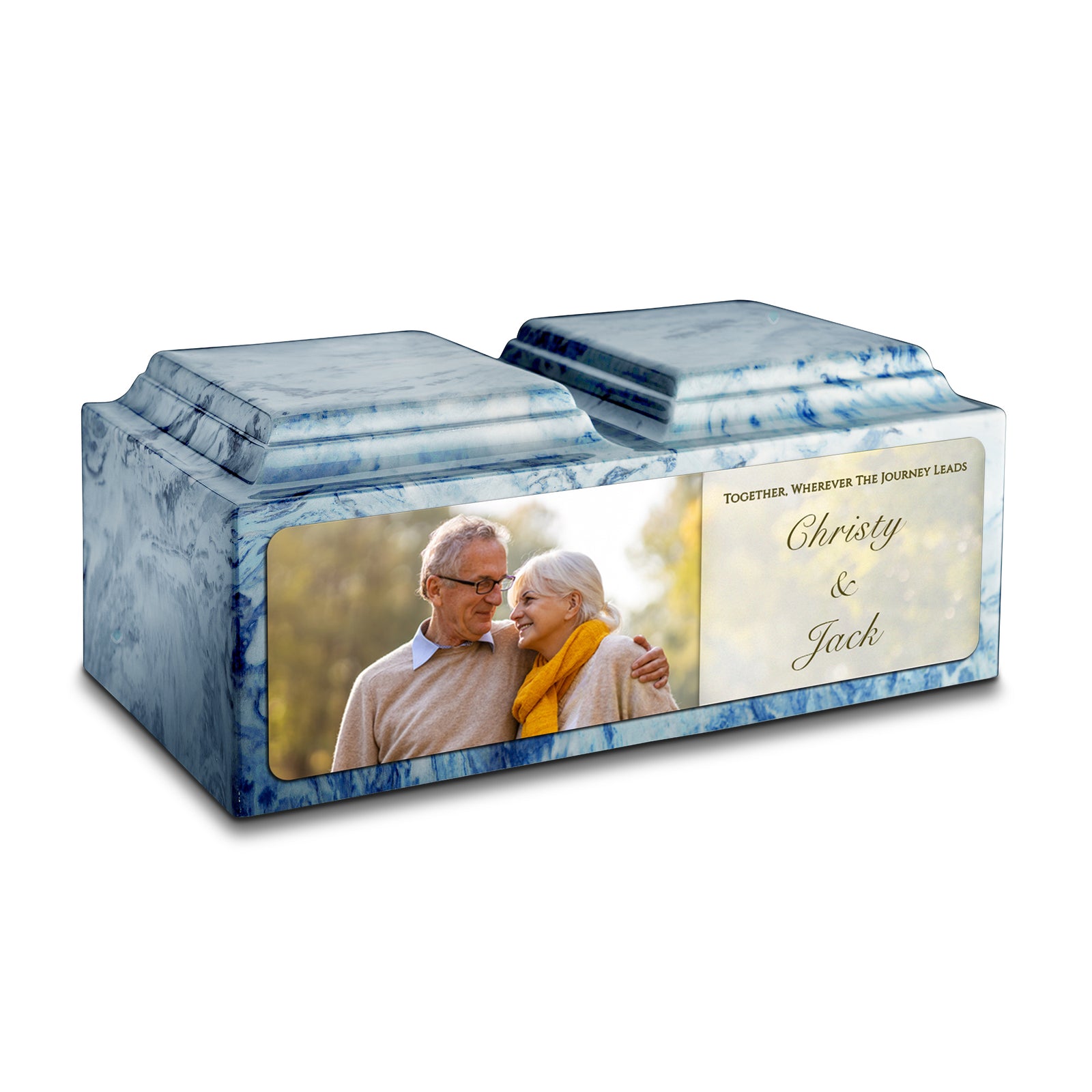 Adult Companion Custom Couple Portrait Sky Blue Cultured Marble Urns by MacKenzie
