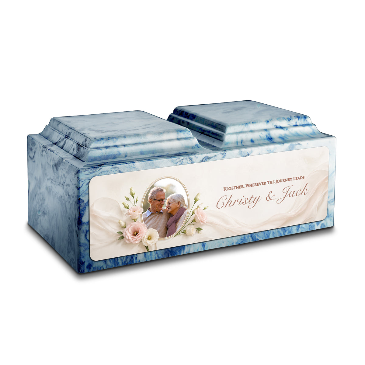 Adult Companion Custom Flower Couple Portrait Memorial Sky Blue Cultured Marble Urns by MacKenzie