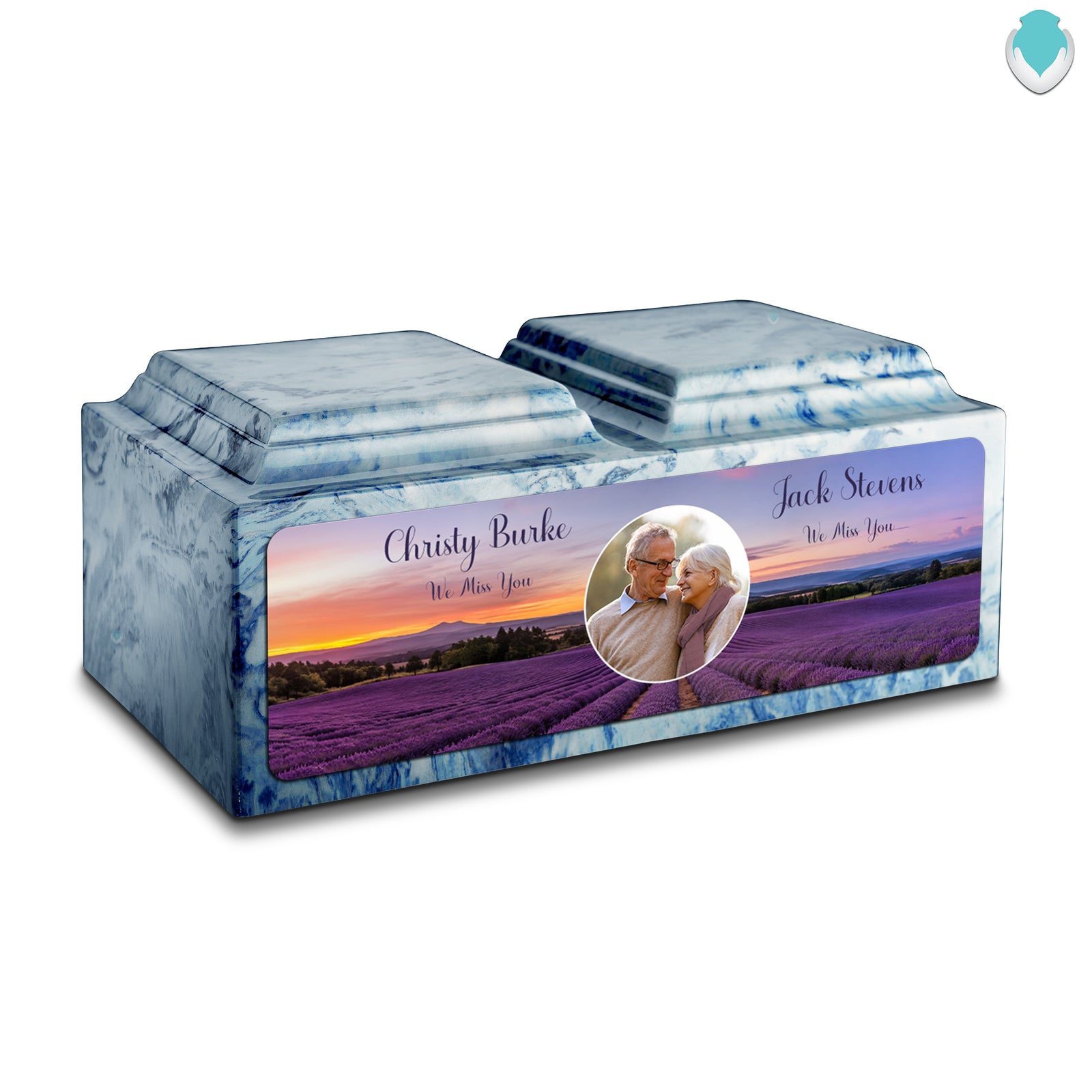 Adult Companion Custom Lavender Couple Portrait Memorial Sky Blue Cultured Marble Urns by MacKenzie