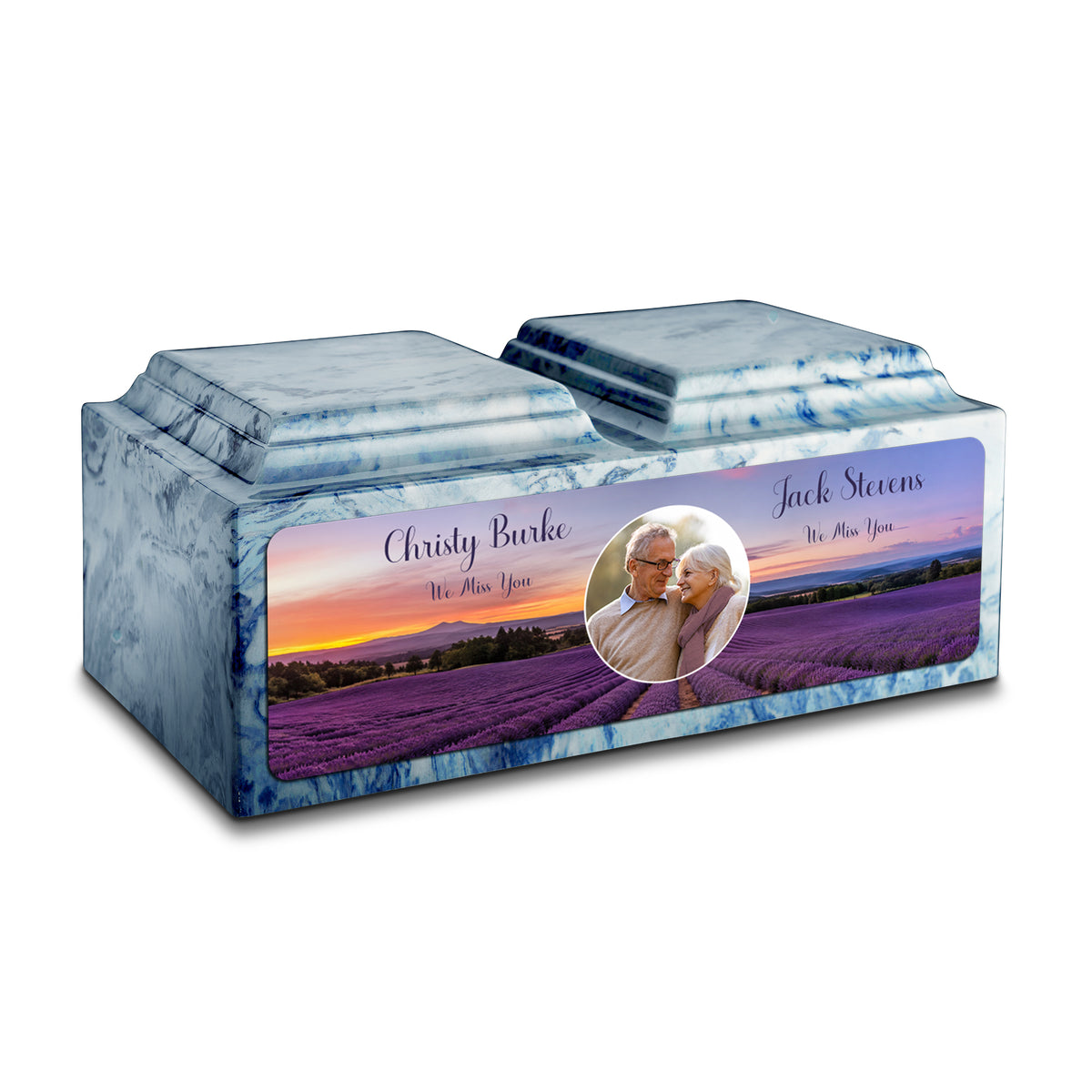 Adult Companion Custom Lavender Couple Portrait Memorial Sky Blue Cultured Marble Urns by MacKenzie