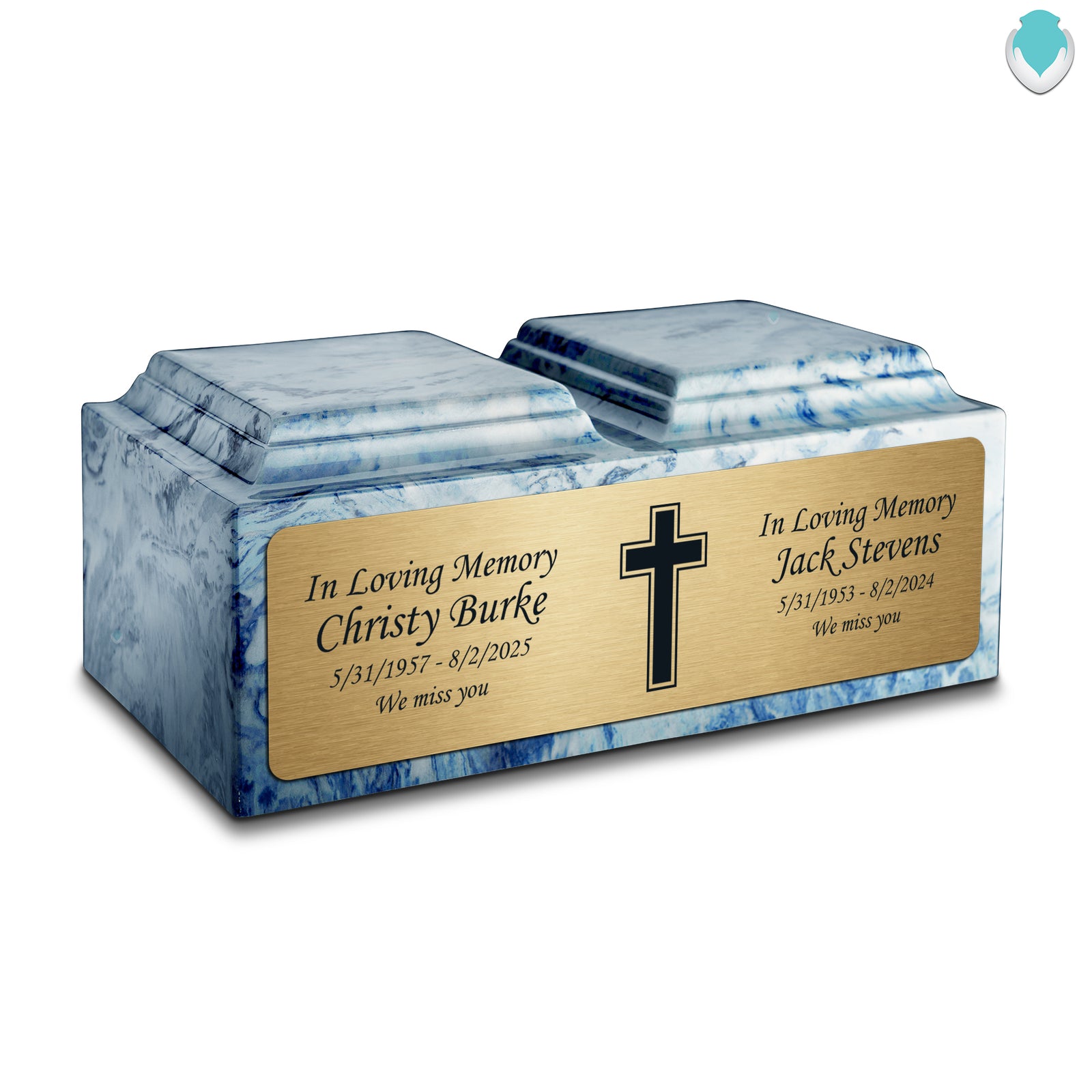 Adult Companion Custom Printed Sky Blue Simple Cross Cultured Marble Urns by MacKenzie