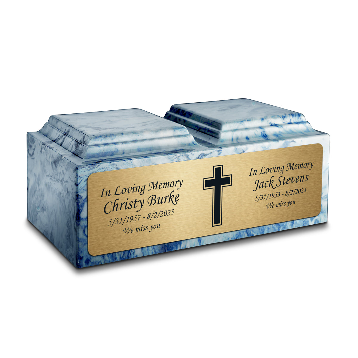 Adult Companion Custom Printed Sky Blue Simple Cross Cultured Marble Urns by MacKenzie