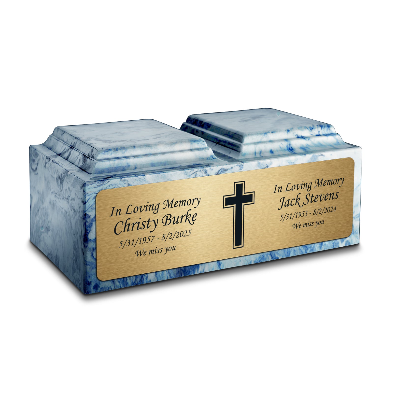 Adult Companion Custom Printed Sky Blue Simple Cross Cultured Marble Urns by MacKenzie