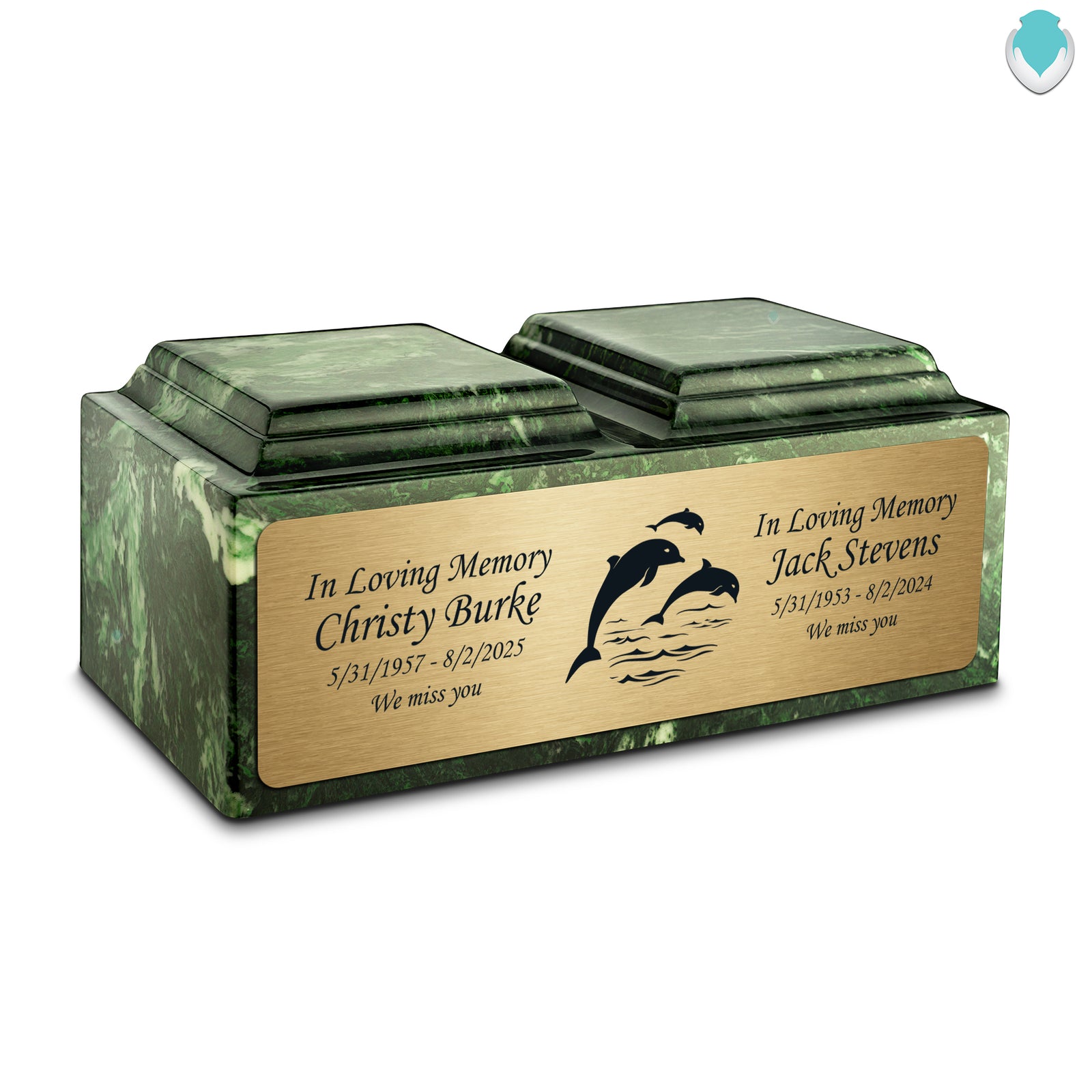 Adult Companion Custom Printed Verde Dolphin Cultured Marble Urns by MacKenzie