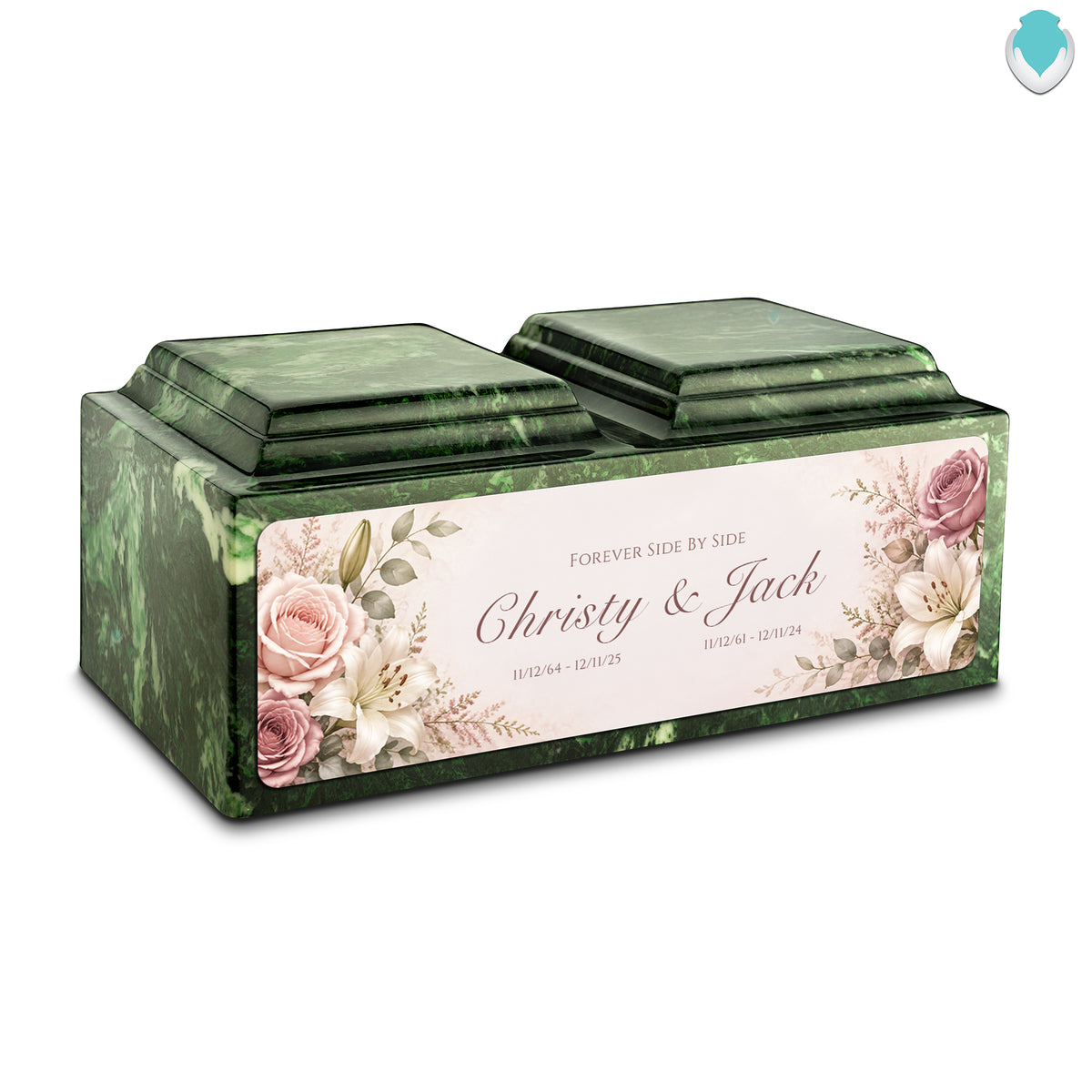 Adult Companion Custom Flower Printed Verde Cultured Marble Urns by MacKenzie