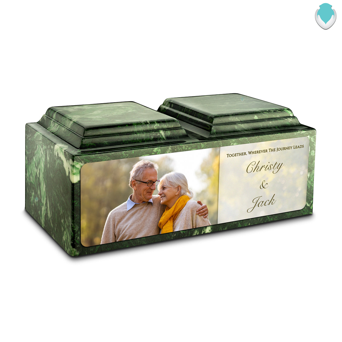 Adult Companion Custom Couple Portrait Verde Cultured Marble Urns by MacKenzie