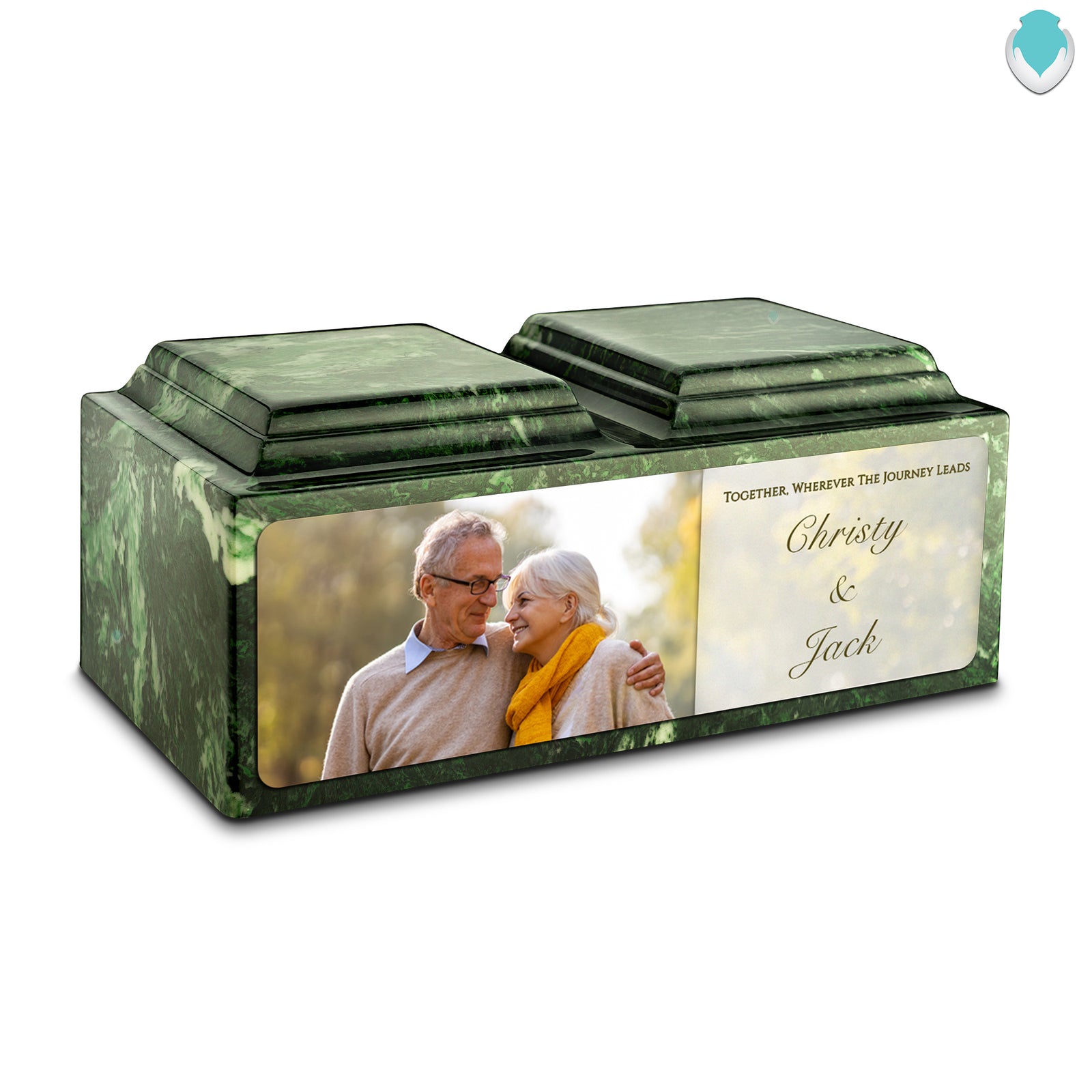 Adult Companion Custom Couple Portrait Verde Cultured Marble Urns by MacKenzie