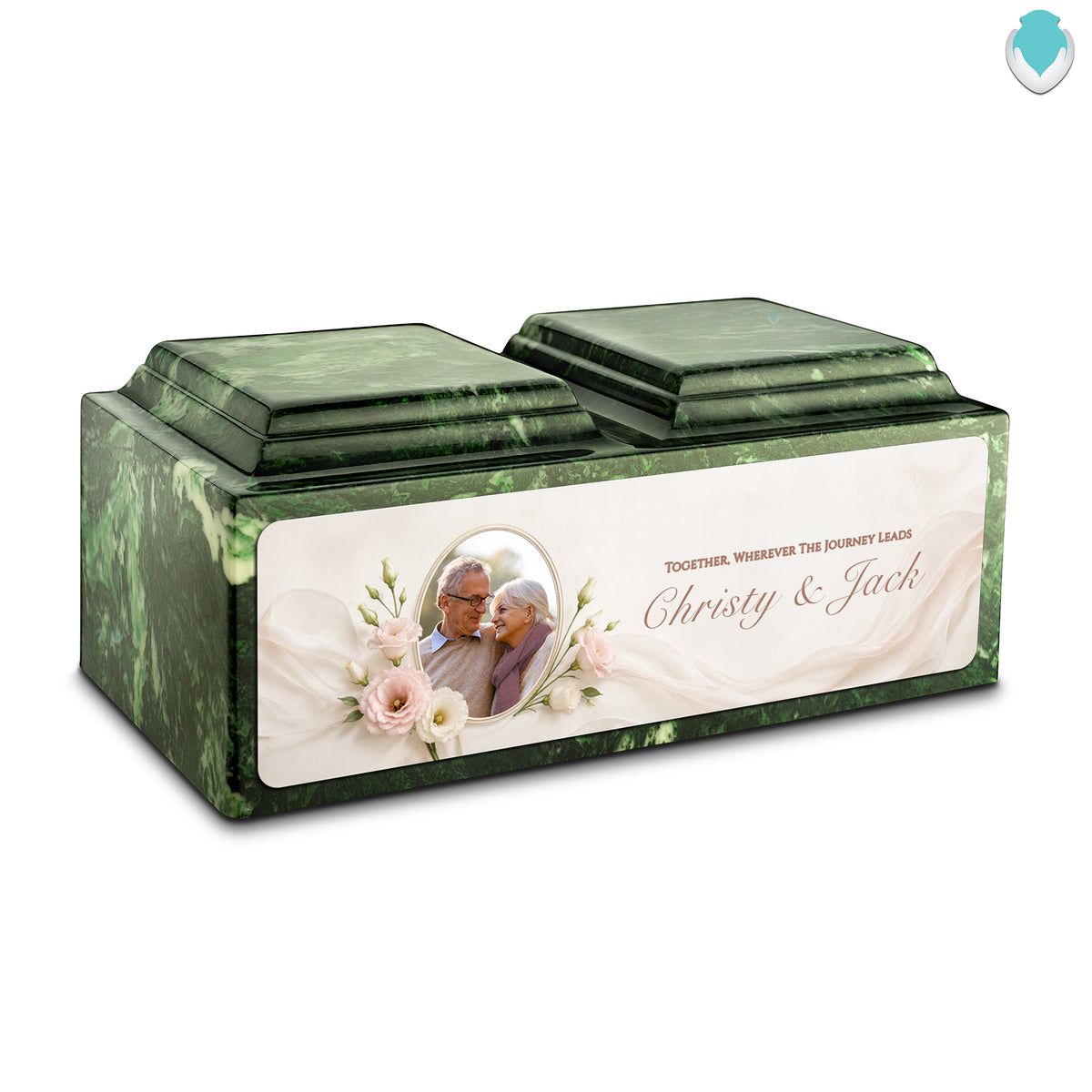 Adult Companion Custom Flower Couple Portrait Memorial Verde Cultured Marble Urns by MacKenzie