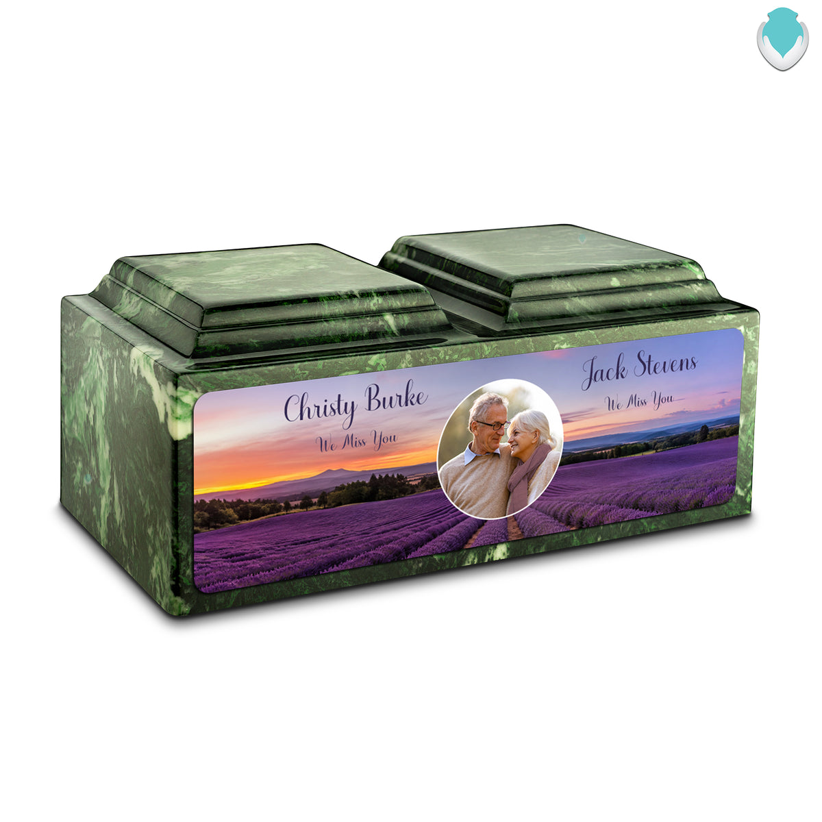 Adult Companion Custom Lavender Couple Portrait Memorial Verde Cultured Marble Urns by MacKenzie