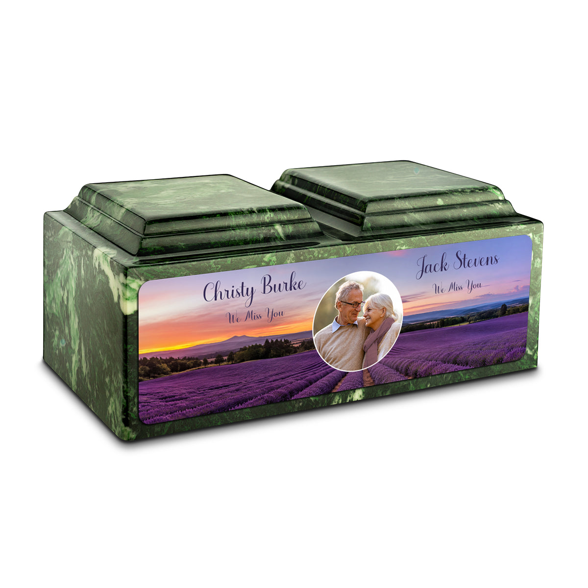 Adult Companion Custom Lavender Couple Portrait Memorial Verde Cultured Marble Urns by MacKenzie
