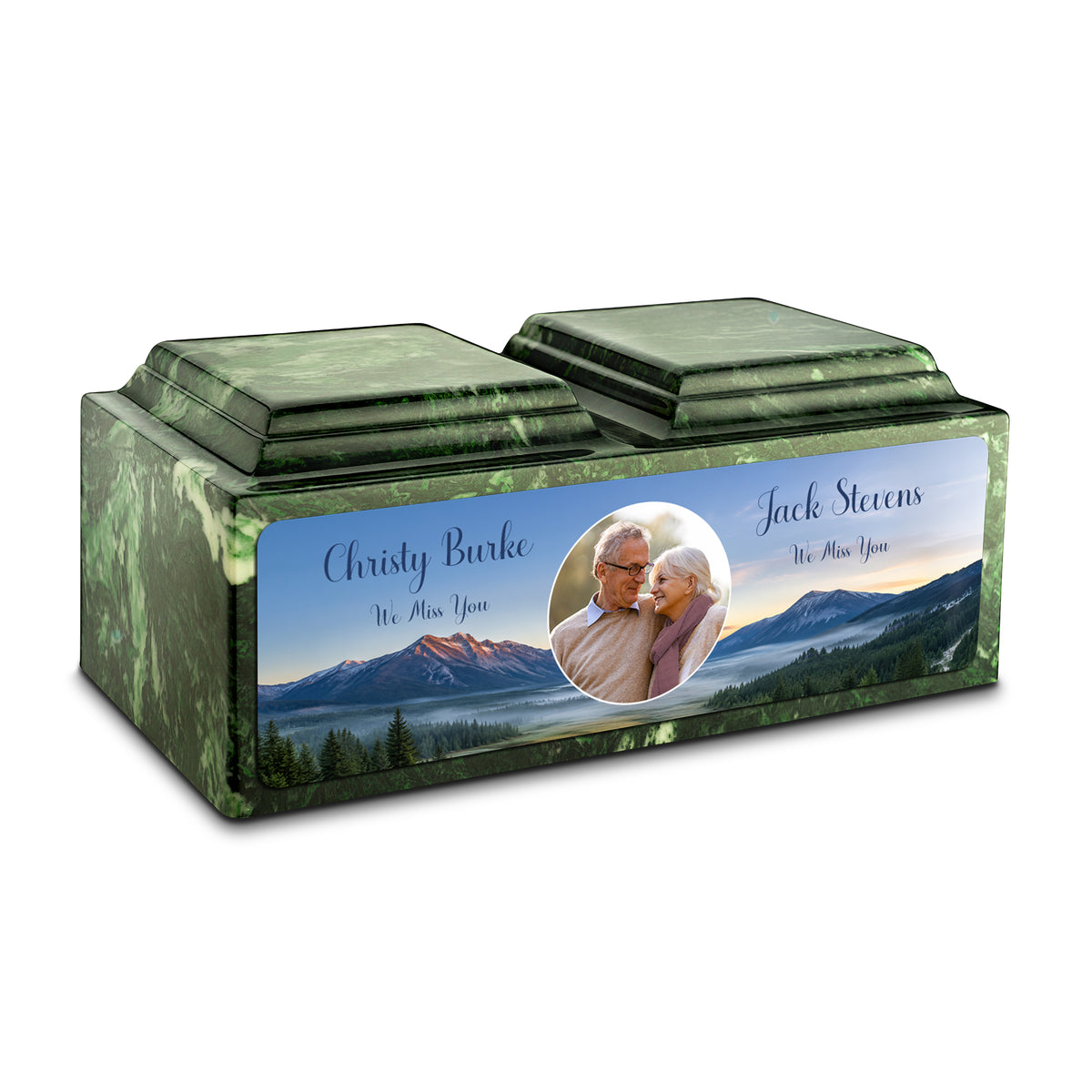 Adult Companion Custom Mountains Couple Portrait Memorial Verde Cultured Marble Urns by MacKenzie