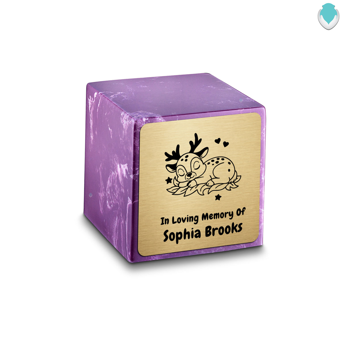 Small Cube Baby Deer Amethyst Cultured Marble Child Cremation Urn by MacKenzie