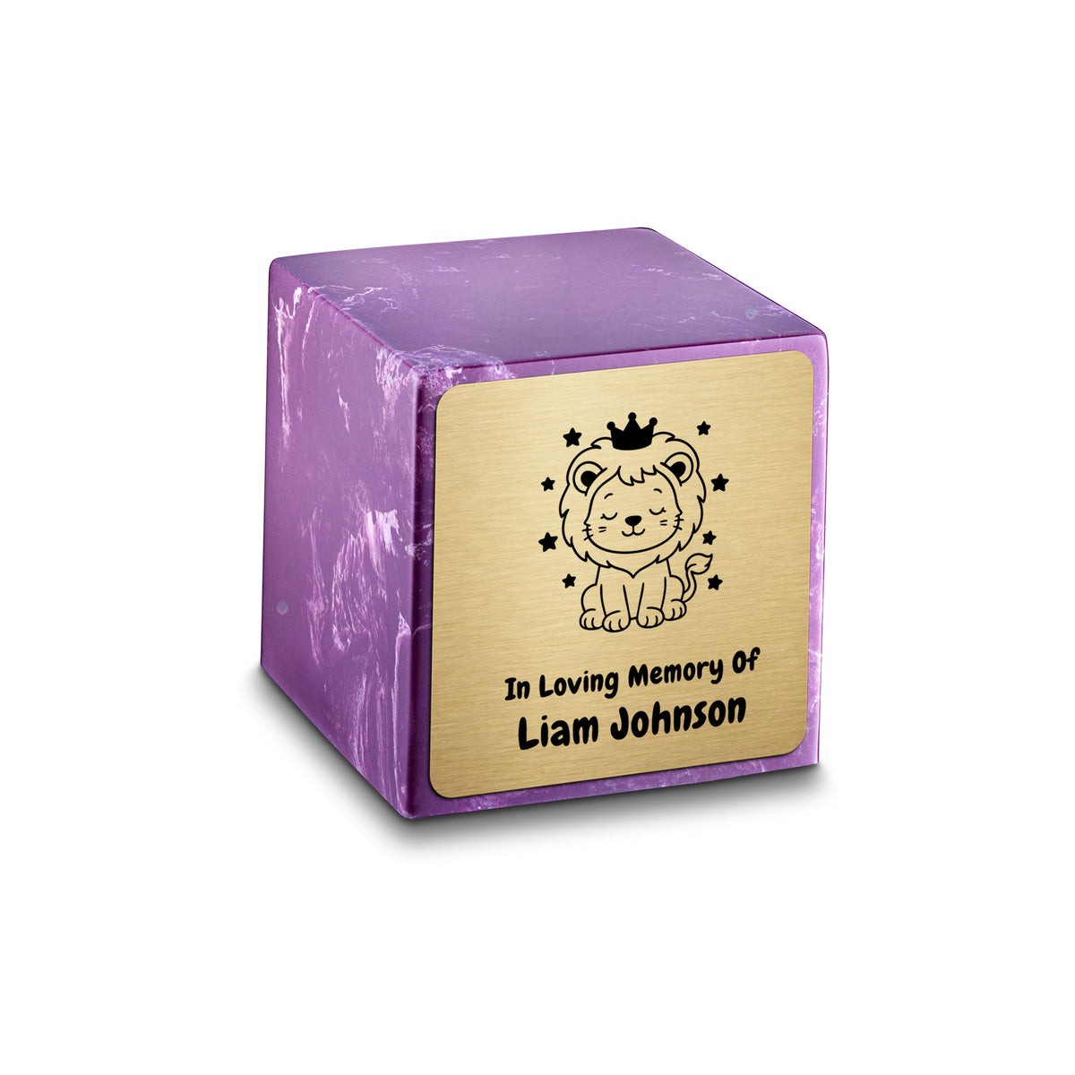 Small Cube Baby Lion Amethyst Cultured Marble Child Cremation Urn by MacKenzie