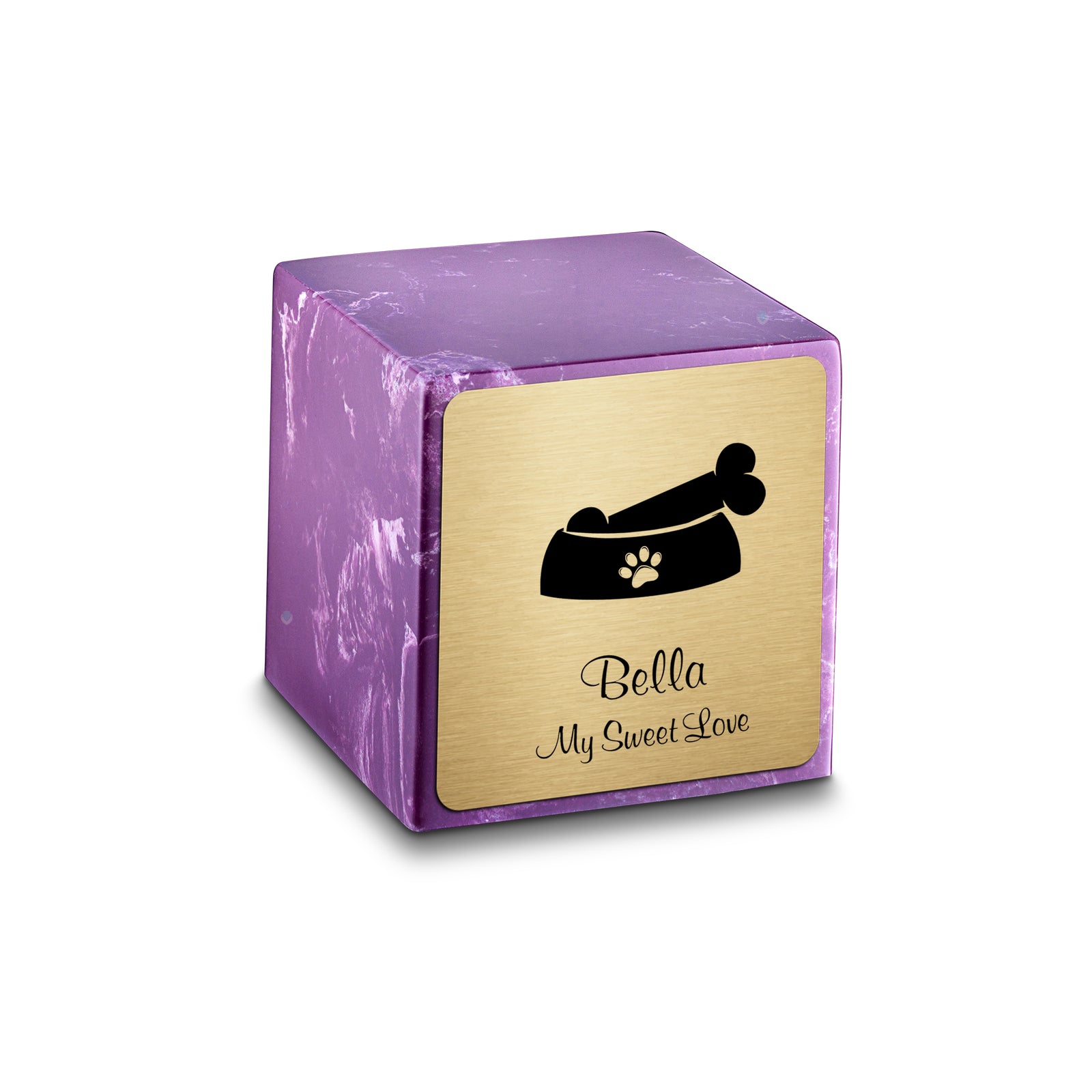 Small Cube Dog Bone Amethyst Cultured Marble Pet Cremation Urn by MacKenzie