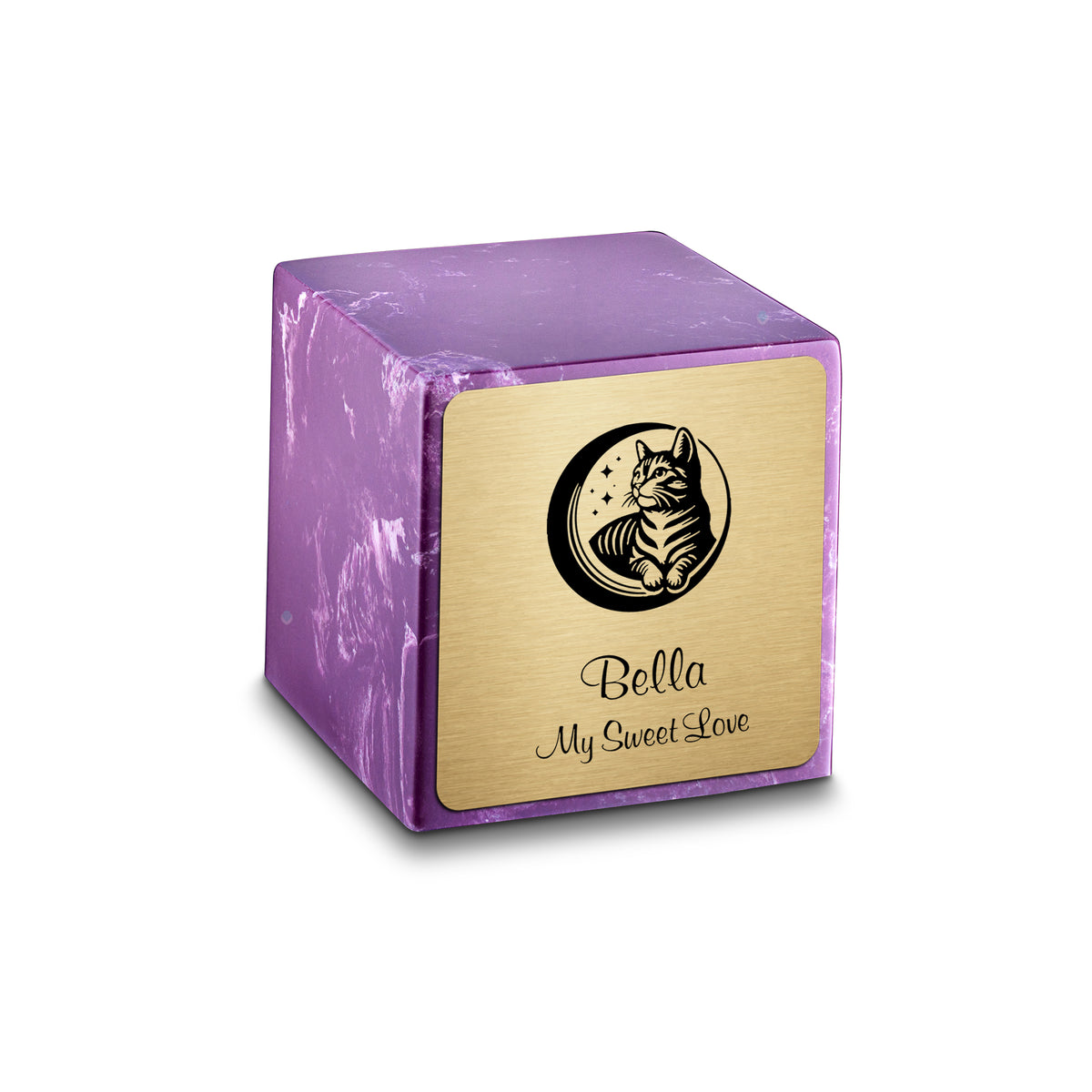 Small Cube Cat Amethyst Cultured Marble Pet Cremation Urn by MacKenzie