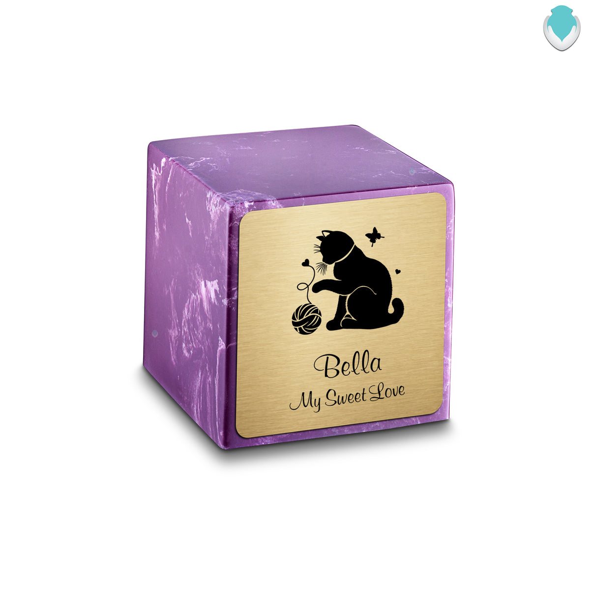 Small Cube Fun Cat Amethyst Cultured Marble Pet Cremation Urn by MacKenzie