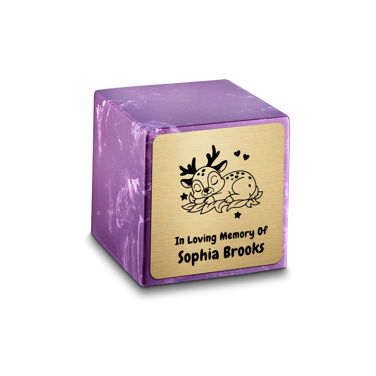 Small Cube Baby Deer Amethyst Cultured Marble Child Cremation Urn by MacKenzie