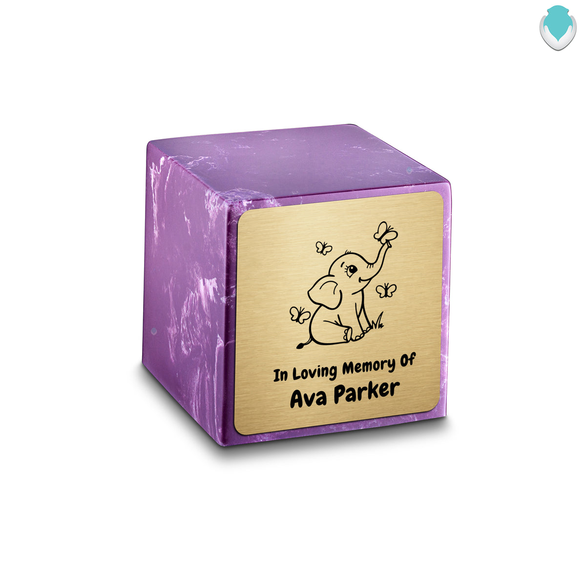 Small Cube Baby Elephant Amethyst Cultured Marble Child Cremation Urn by MacKenzie