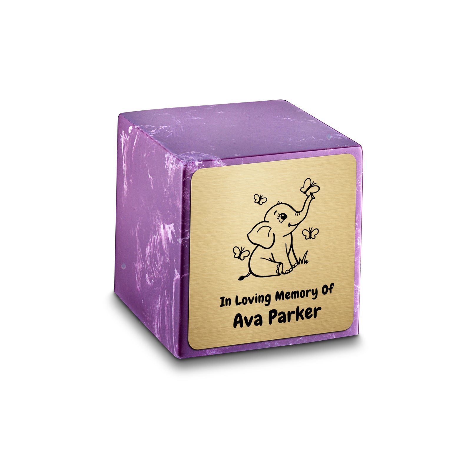 Small Cube Baby Elephant Amethyst Cultured Marble Child Cremation Urn by MacKenzie