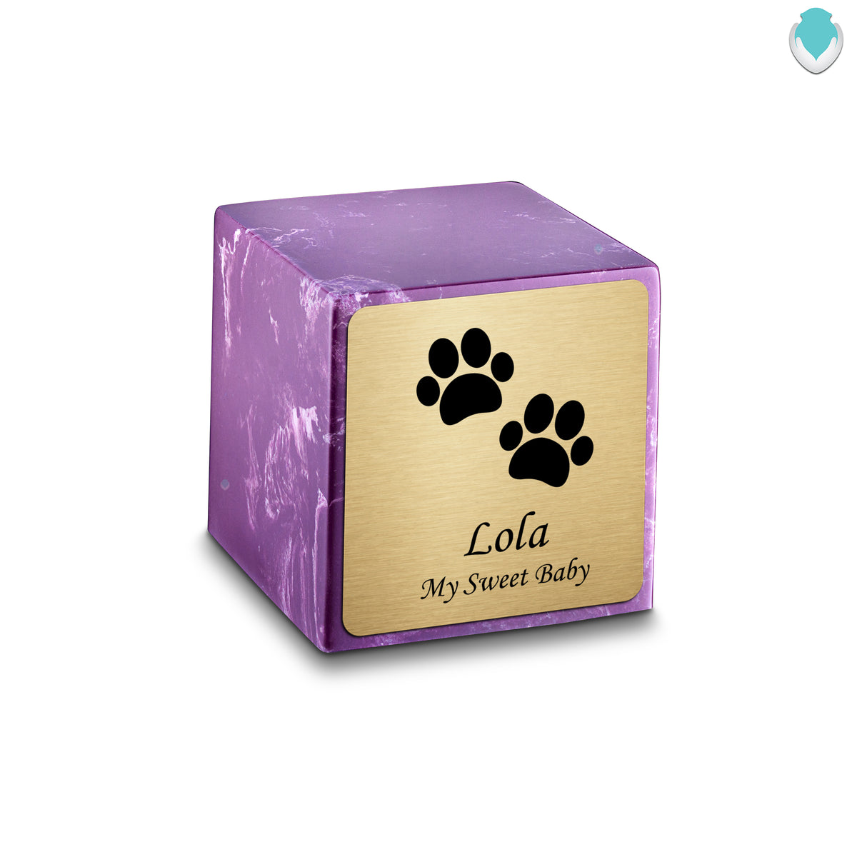 Small Cube Walking Paws Amethyst Cultured Marble Pet Cremation Urn by MacKenzie