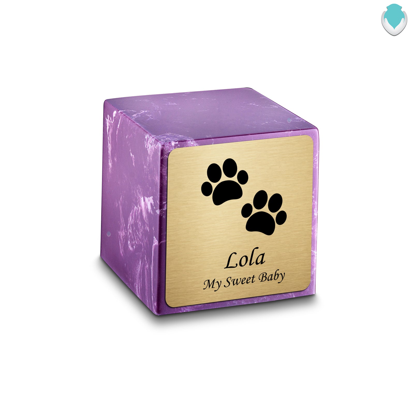 Small Cube Walking Paws Amethyst Cultured Marble Pet Cremation Urn by MacKenzie