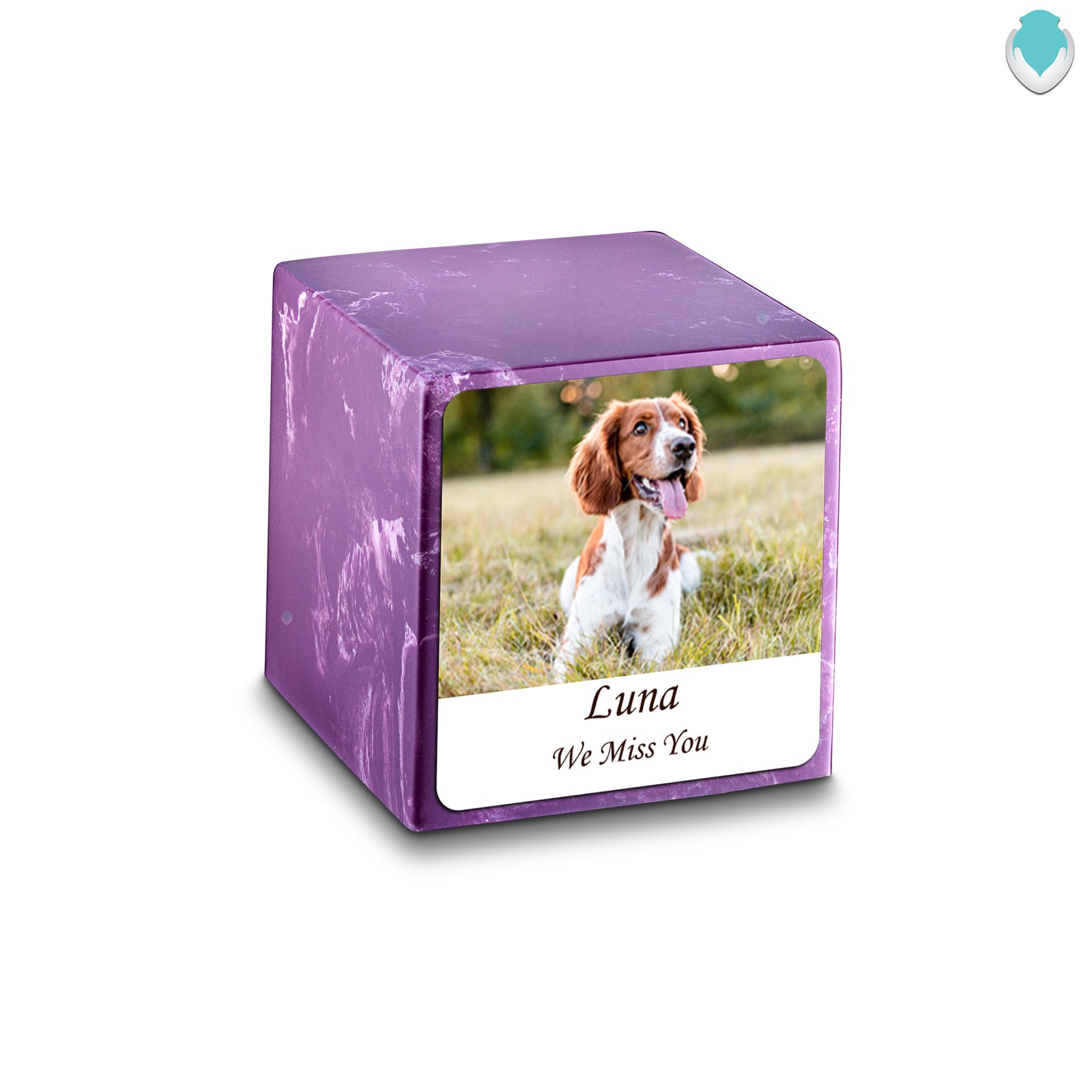 Small Cube Custom Pet Photo Amethyst Cultured Marble Pet Cremation Urn by MacKenzie