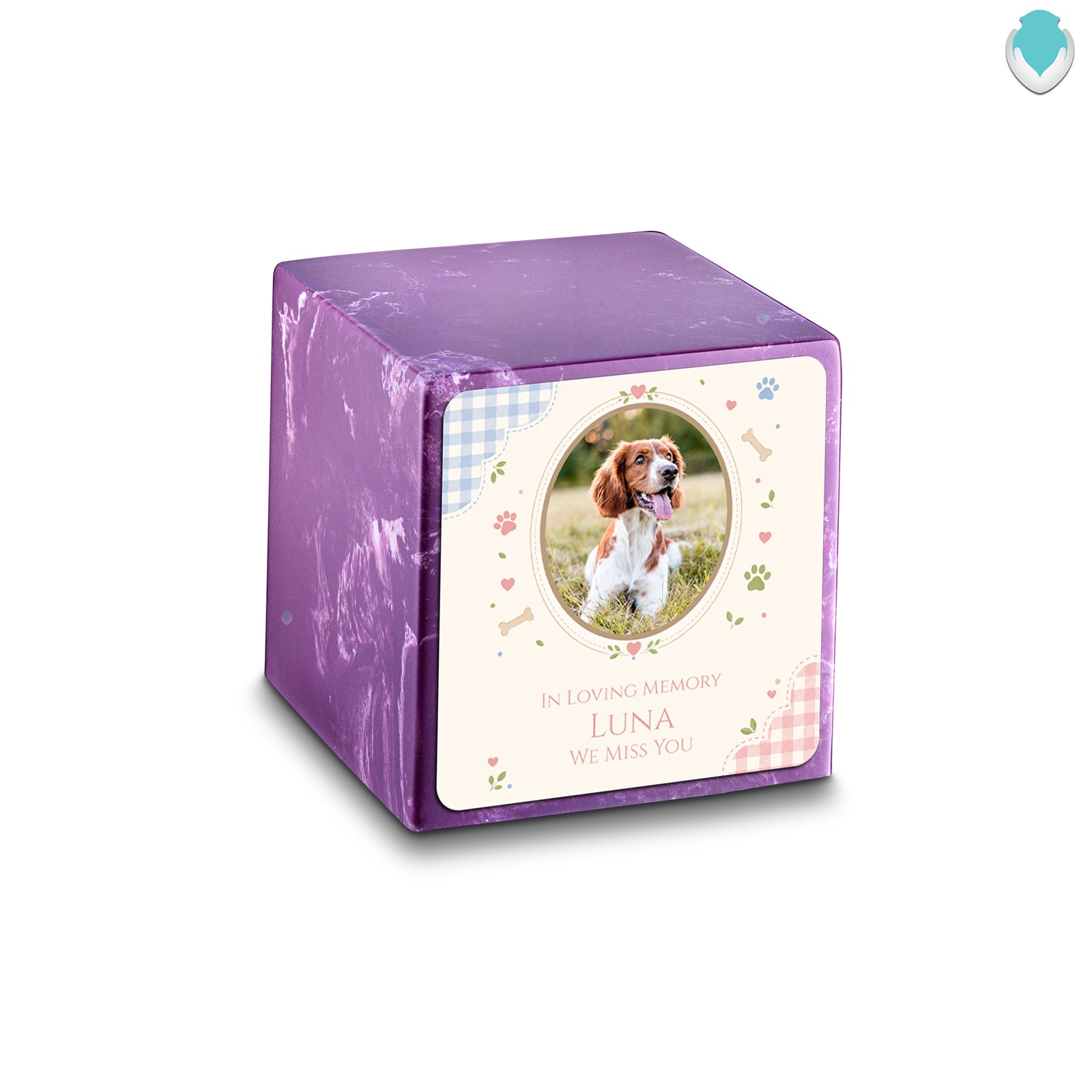Small Cube Custom Pet Memorial Amethyst Cultured Marble Pet Cremation Urn by MacKenzie