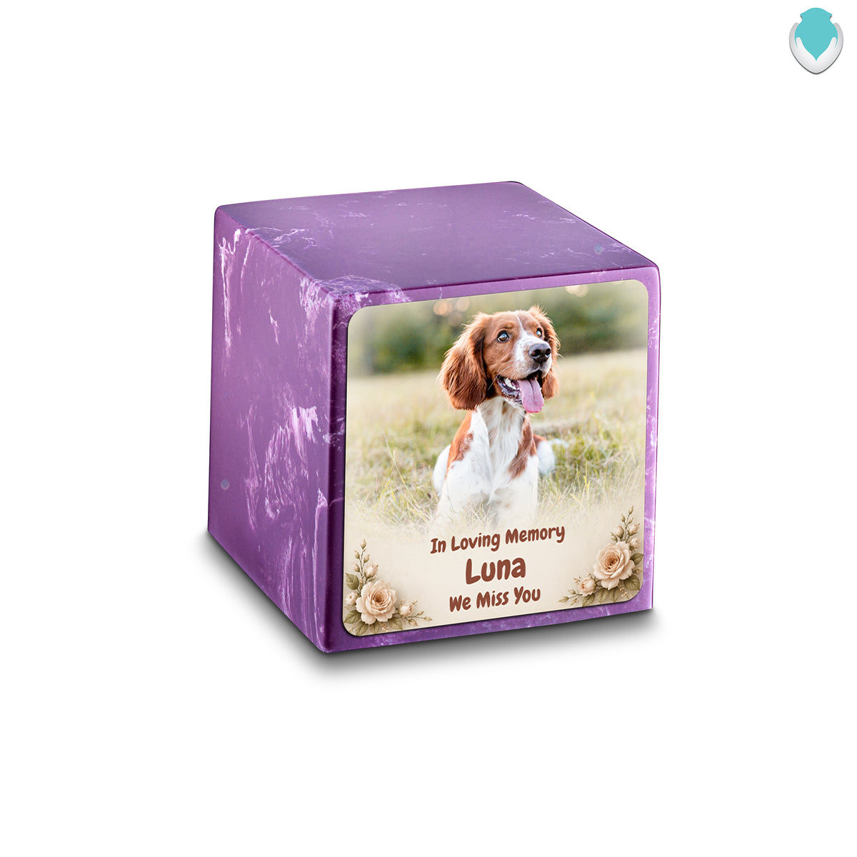 Small Cube Personalized Pet Photo Amethyst Cultured Marble Pet Cremation Urn by MacKenzie
