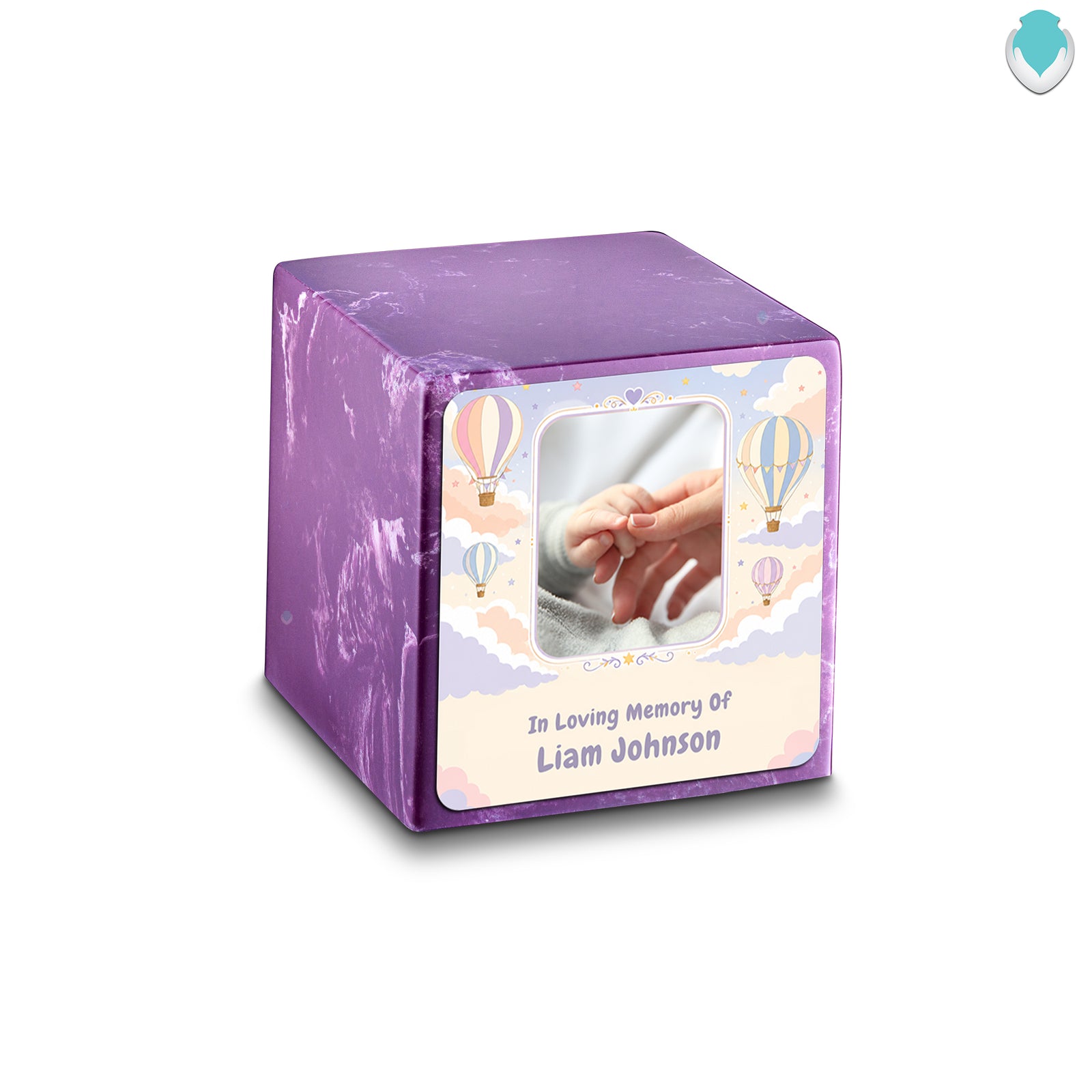 Small Cube Hot Air Balloons Amethyst Cultured Marble Child Cremation Urn by MacKenzie