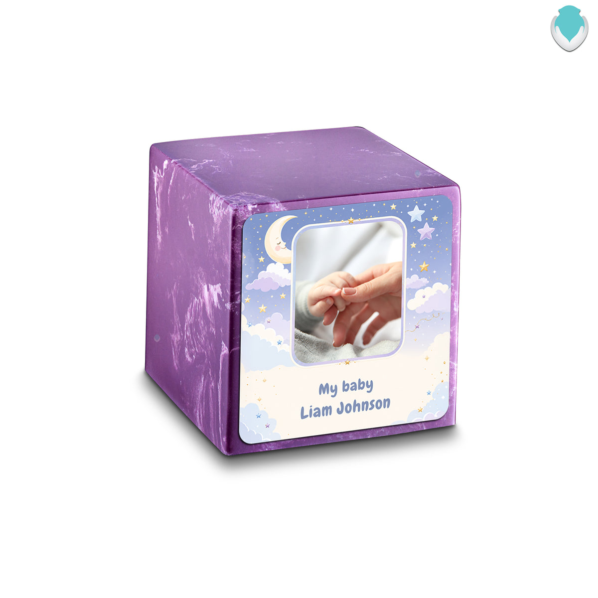 Small Cube Moon and Stars Amethyst Cultured Marble Child Cremation Urn by MacKenzie