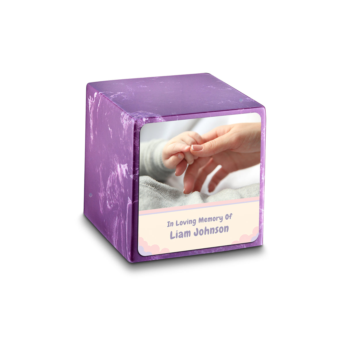 Small Cube Classic Photo Amethyst Cultured Marble Child Cremation Urn by MacKenzie