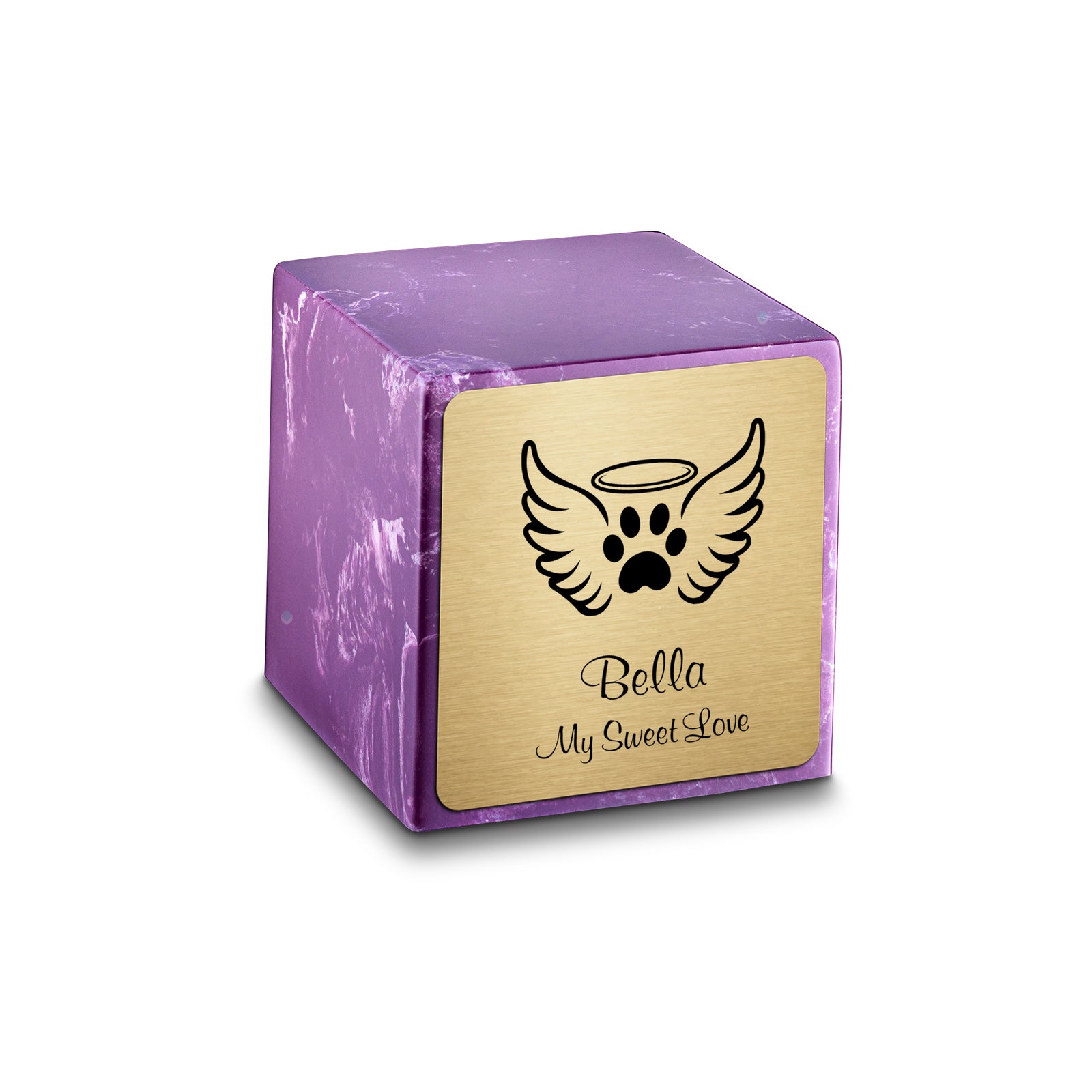 Small Cube Angel Wings Amethyst Cultured Marble Pet Cremation Urn by MacKenzie