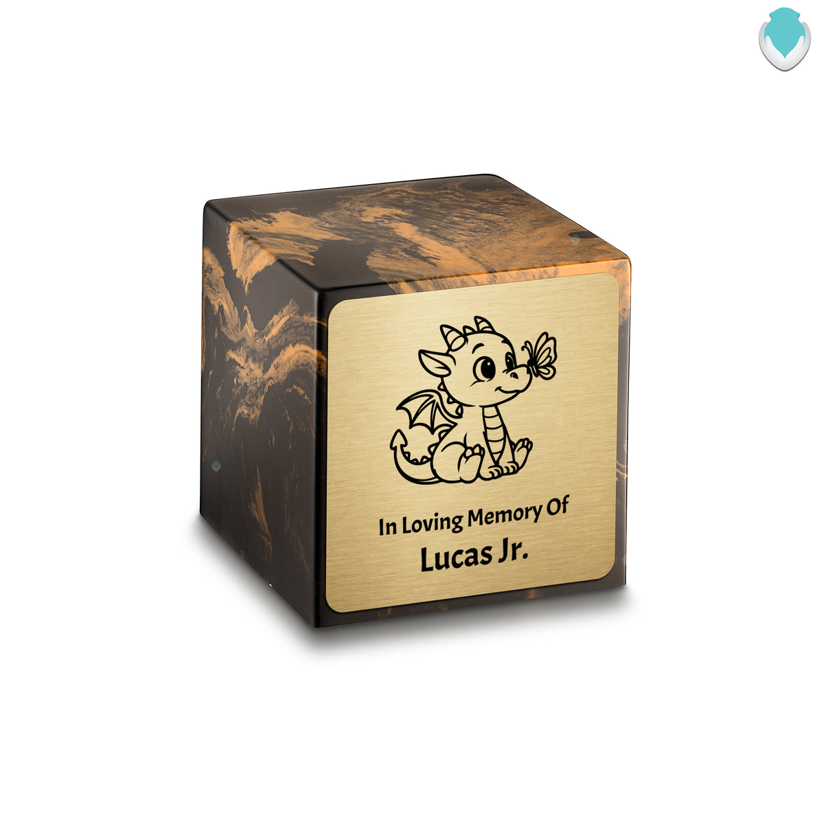 Small Cube Baby Dragon Black and Gold Cultured Marble Child Cremation Urn by MacKenzie