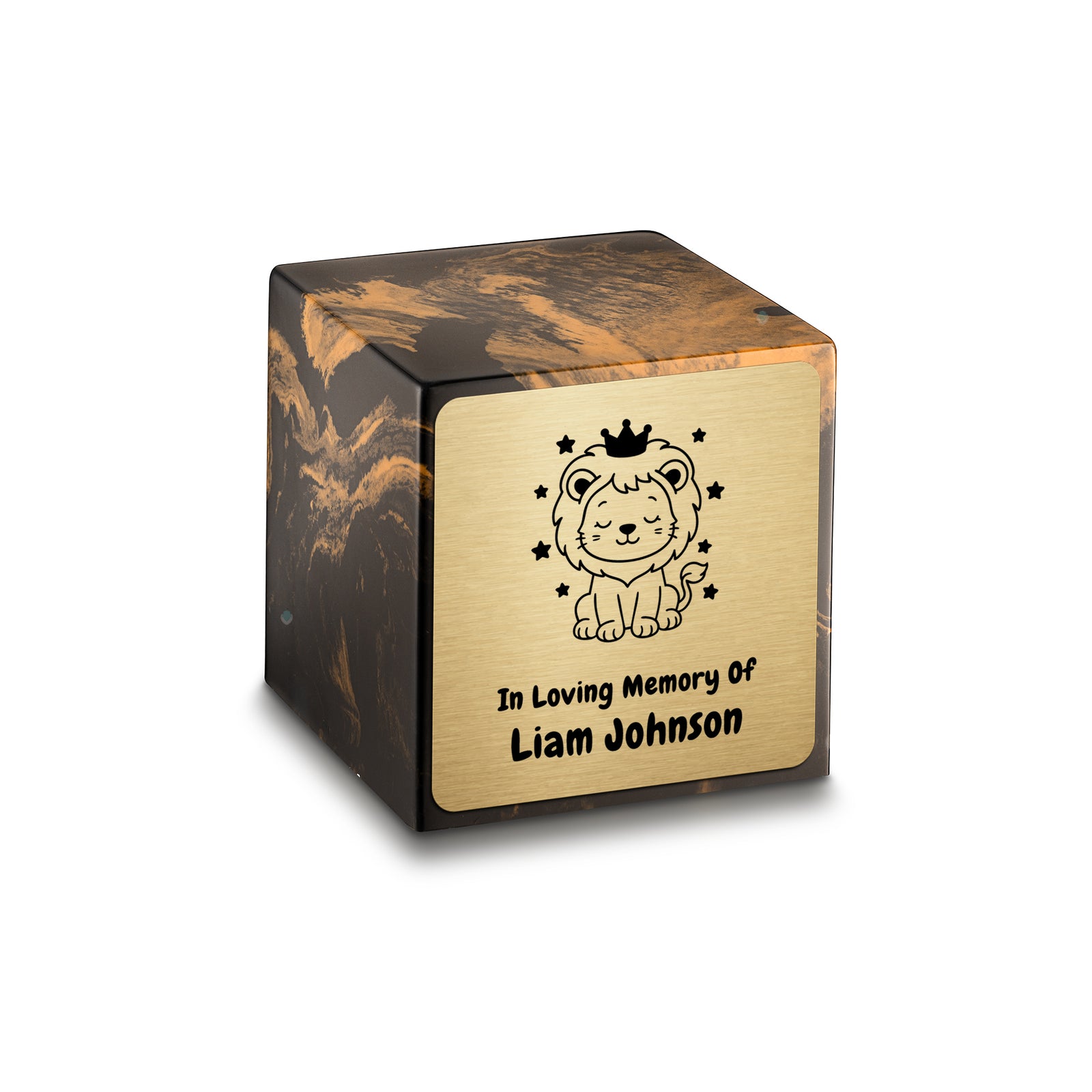 Small Cube Baby Lion Black and Gold Cultured Marble Child Cremation Urn by MacKenzie