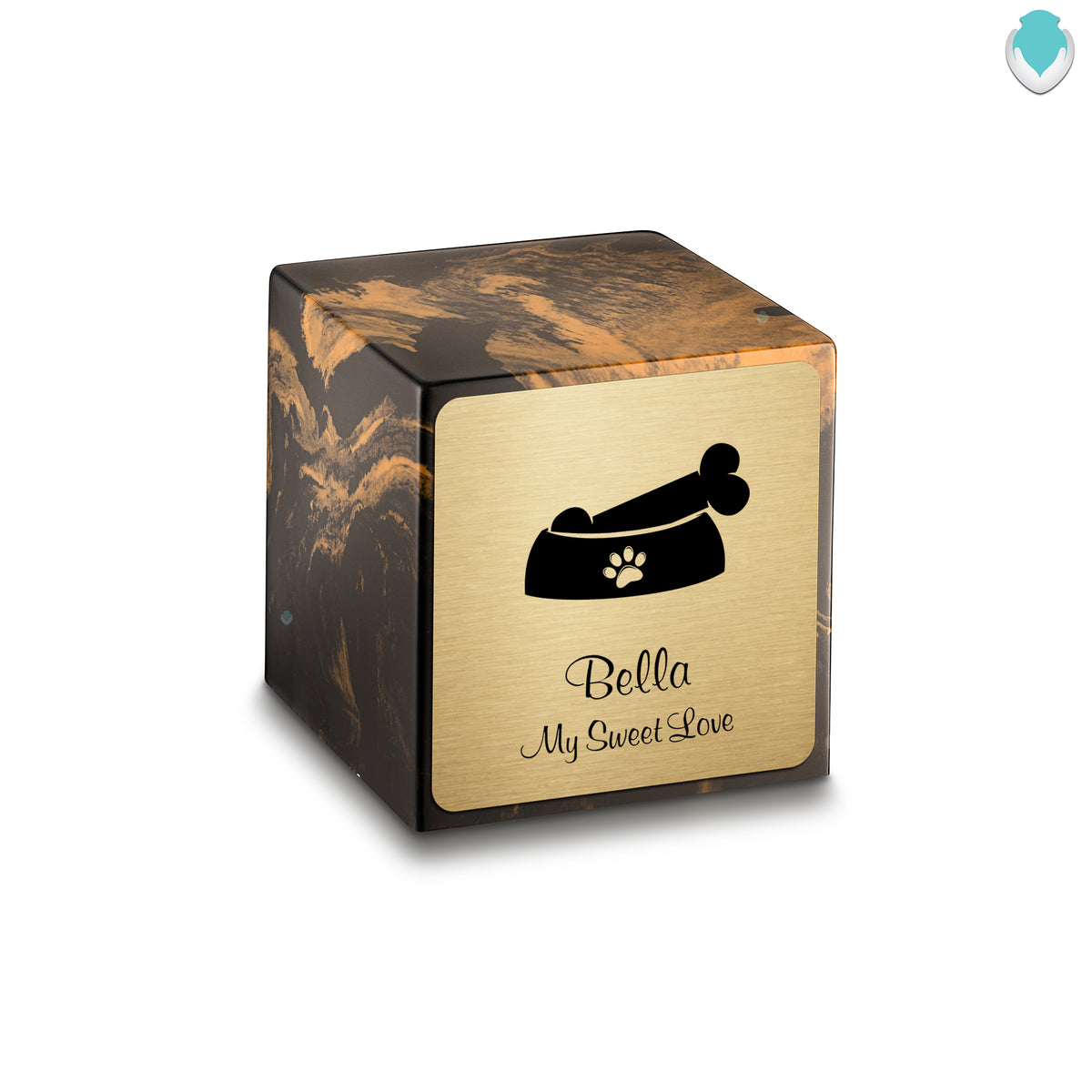Small Cube Dog Bone Black and Gold Cultured Marble Pet Cremation Urn by MacKenzie