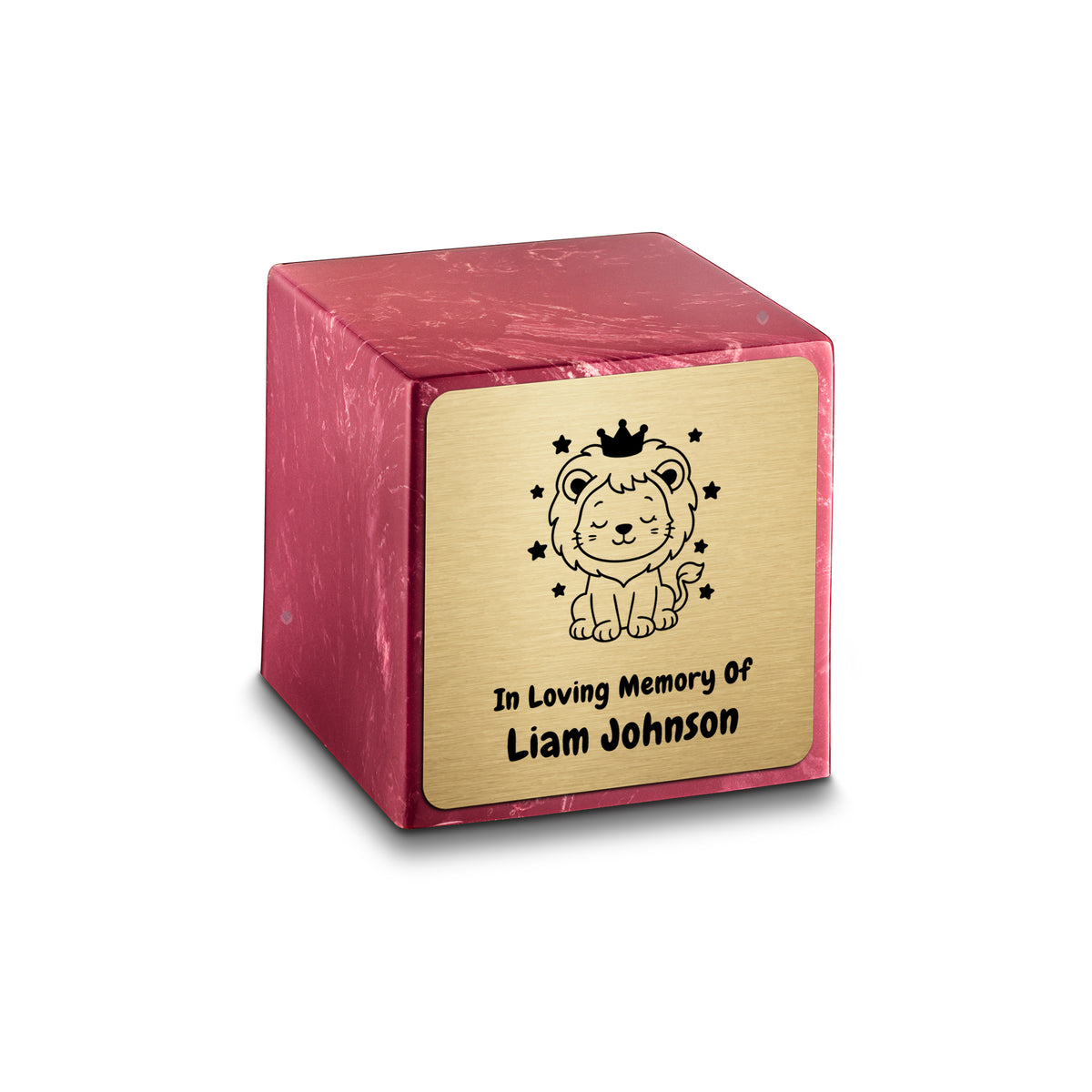 Small Cube Baby Lion Berry Cultured Marble Child Cremation Urn by MacKenzie
