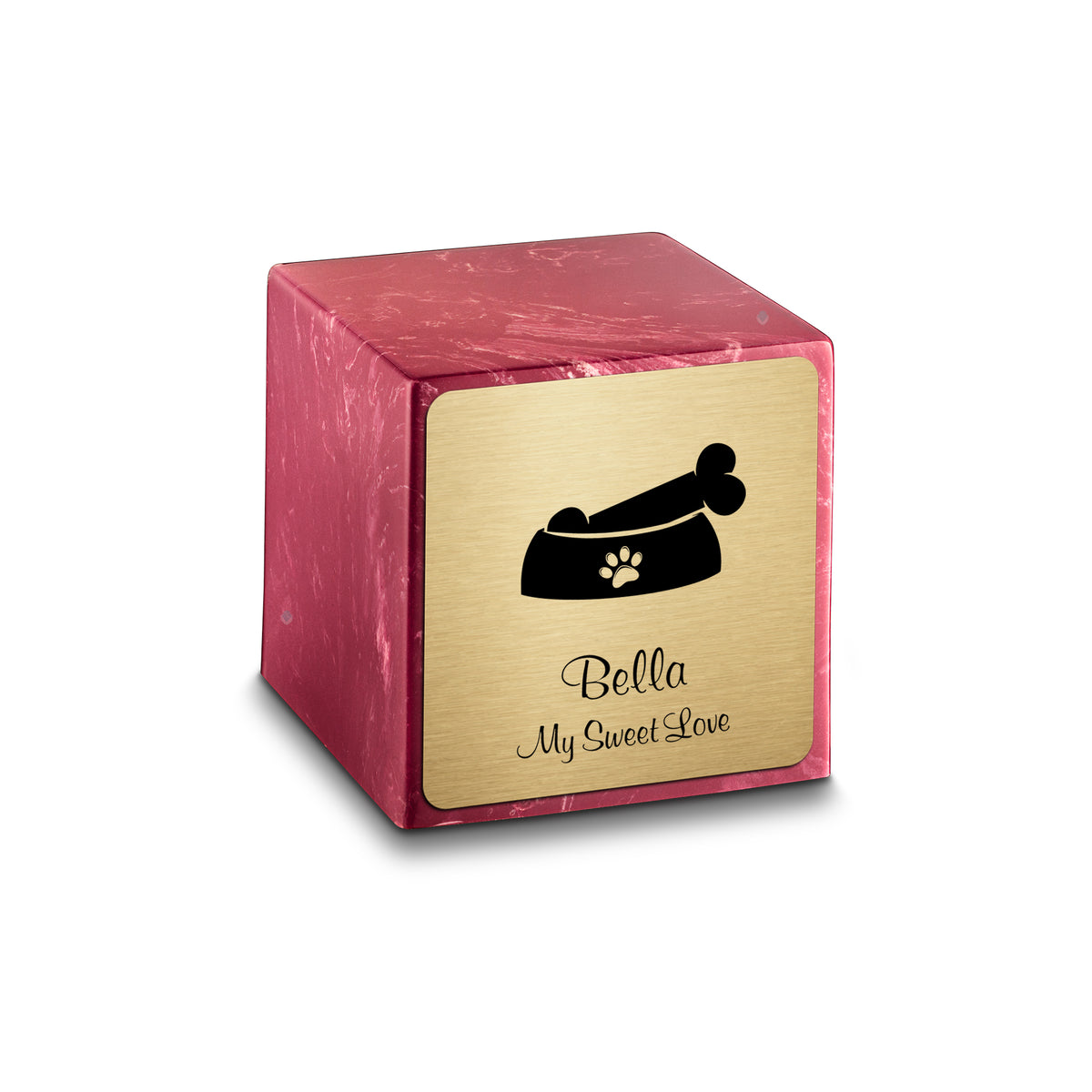 Small Cube Dog Bone Berry Cultured Marble Pet Cremation Urn by MacKenzie
