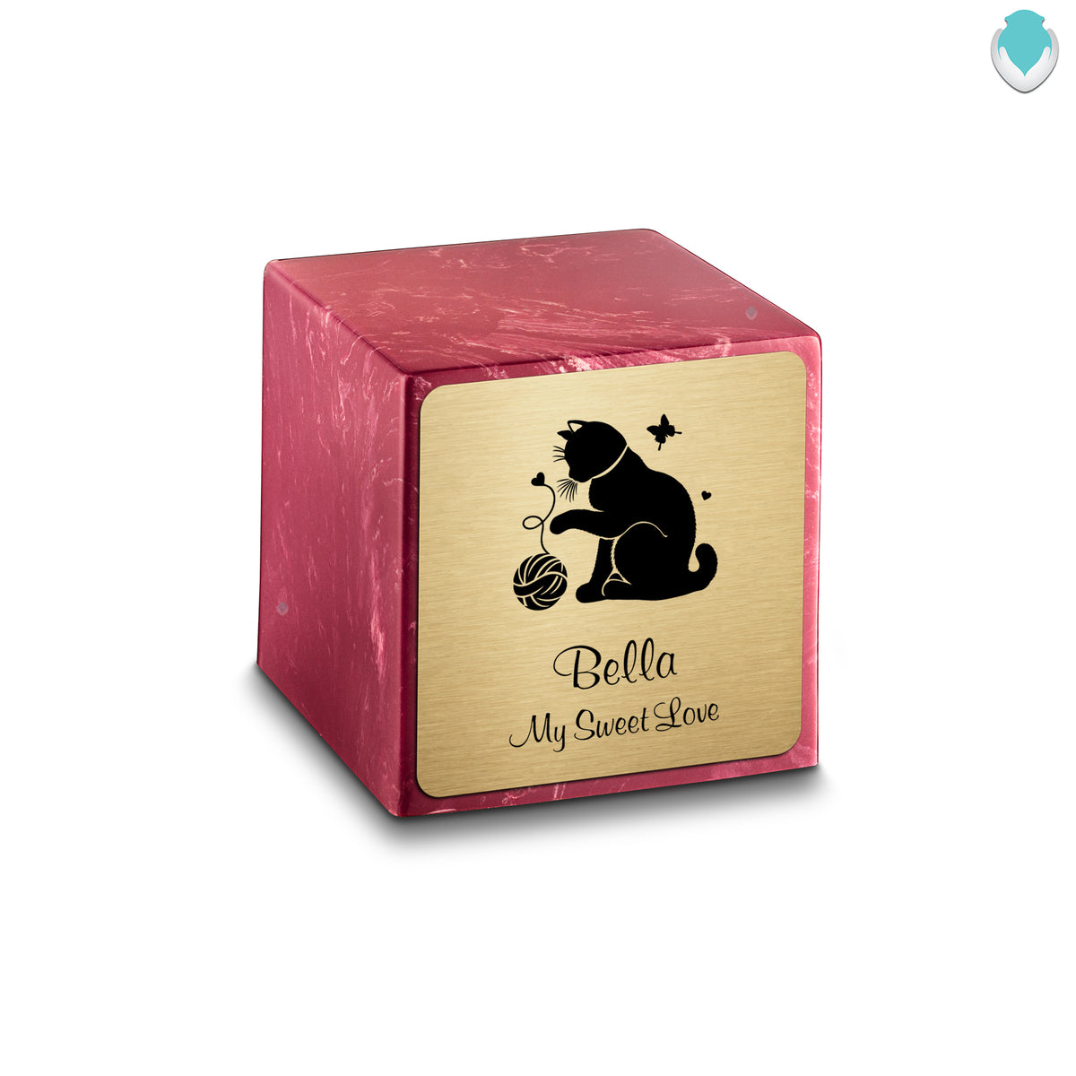 Small Cube Fun Cat Berry Cultured Marble Pet Cremation Urn by MacKenzie